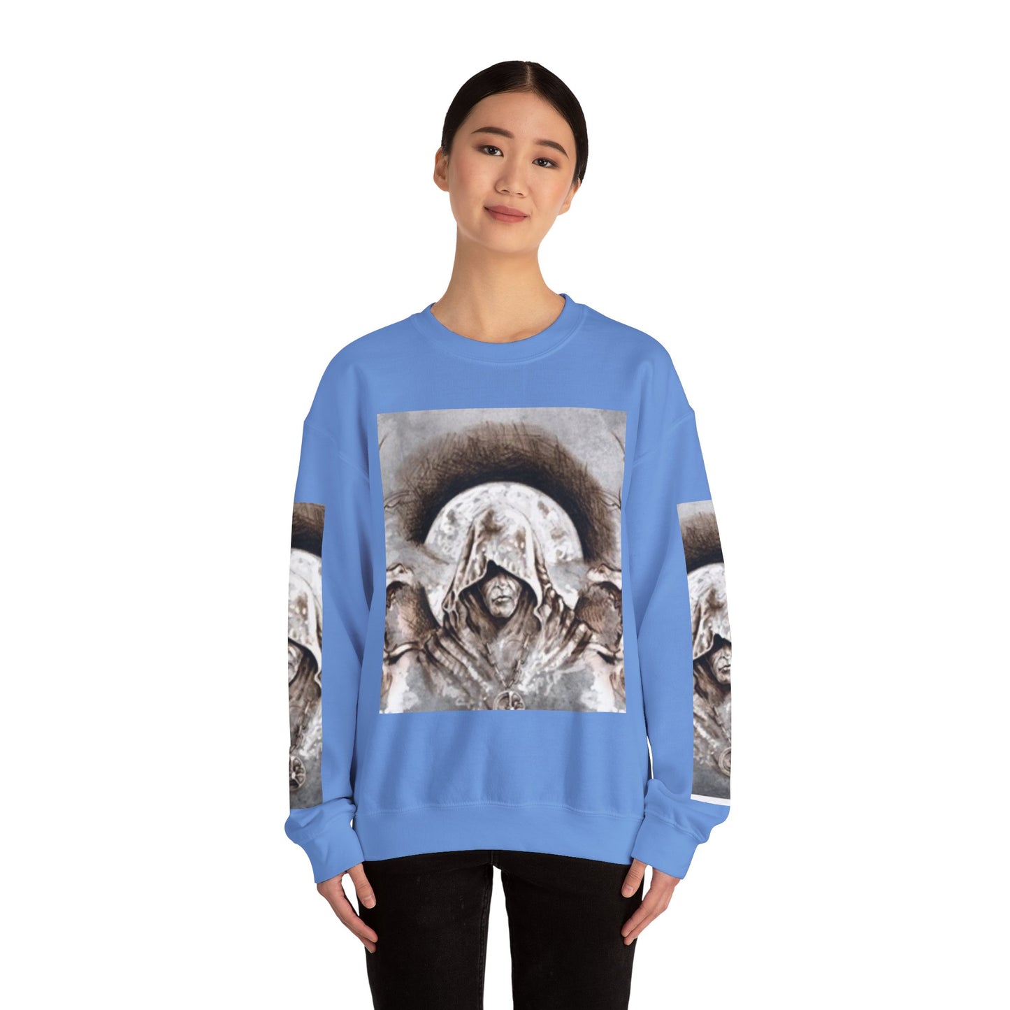 Mystical Hooded Figure Unisex Crewneck Sweatshirt - Fantasy Apparel for Dreamers