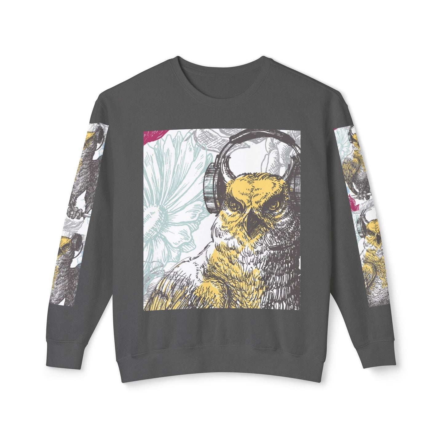 Music Lover's Owl Graphic Crewneck Sweatshirt - Unisex Lightweight Design