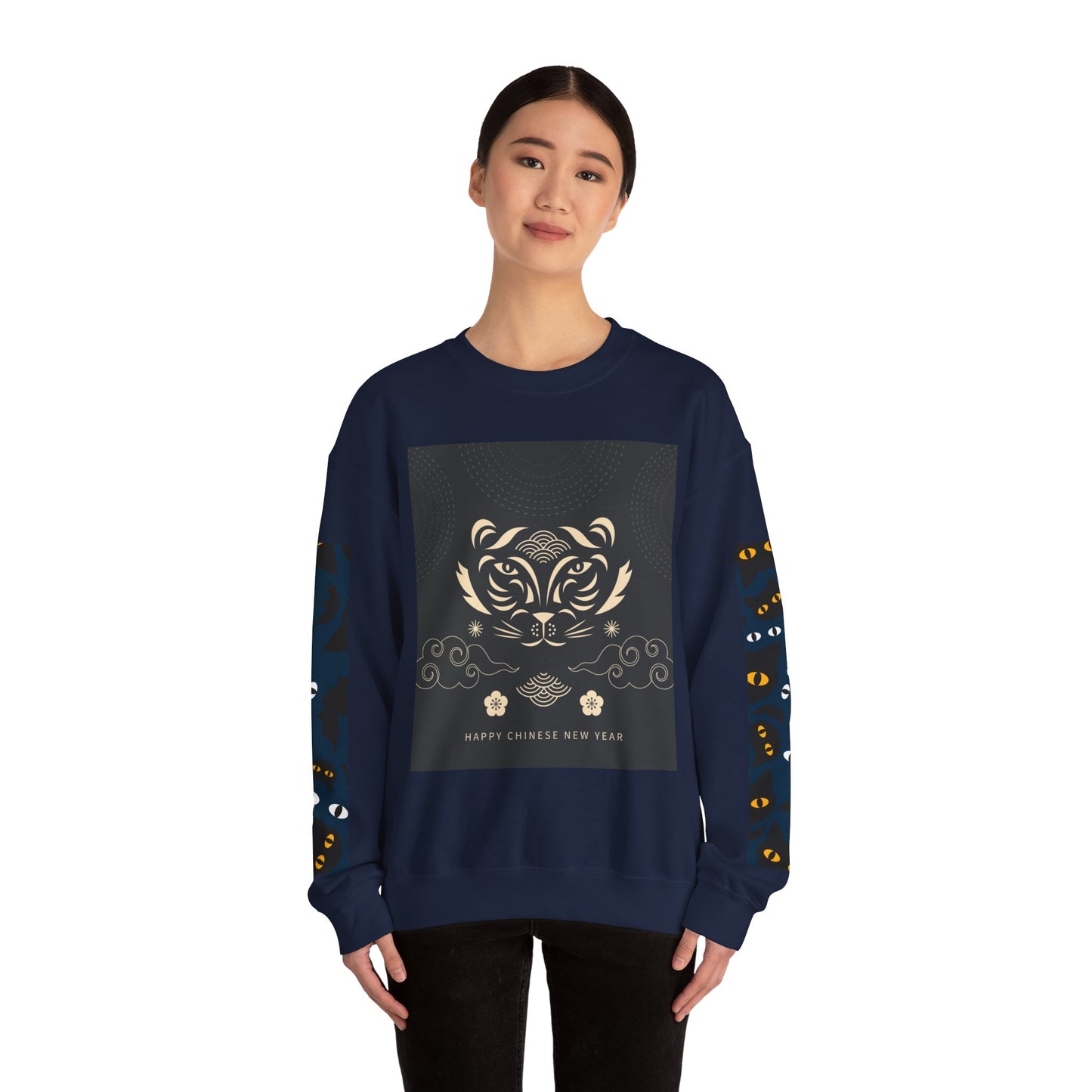 Halloween-Themed Unisex Crewneck Sweatshirt with Spooky Eyes and Bird Design