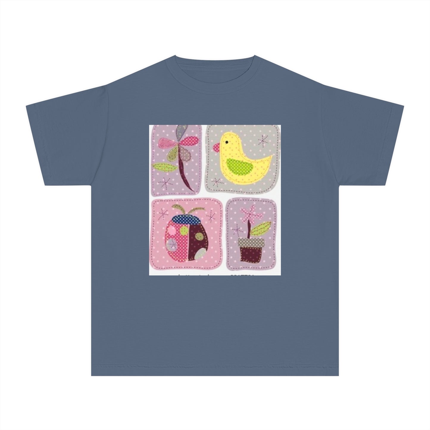 Whimsical Youth Midweight Tee with Cute Bird and Nature Designs