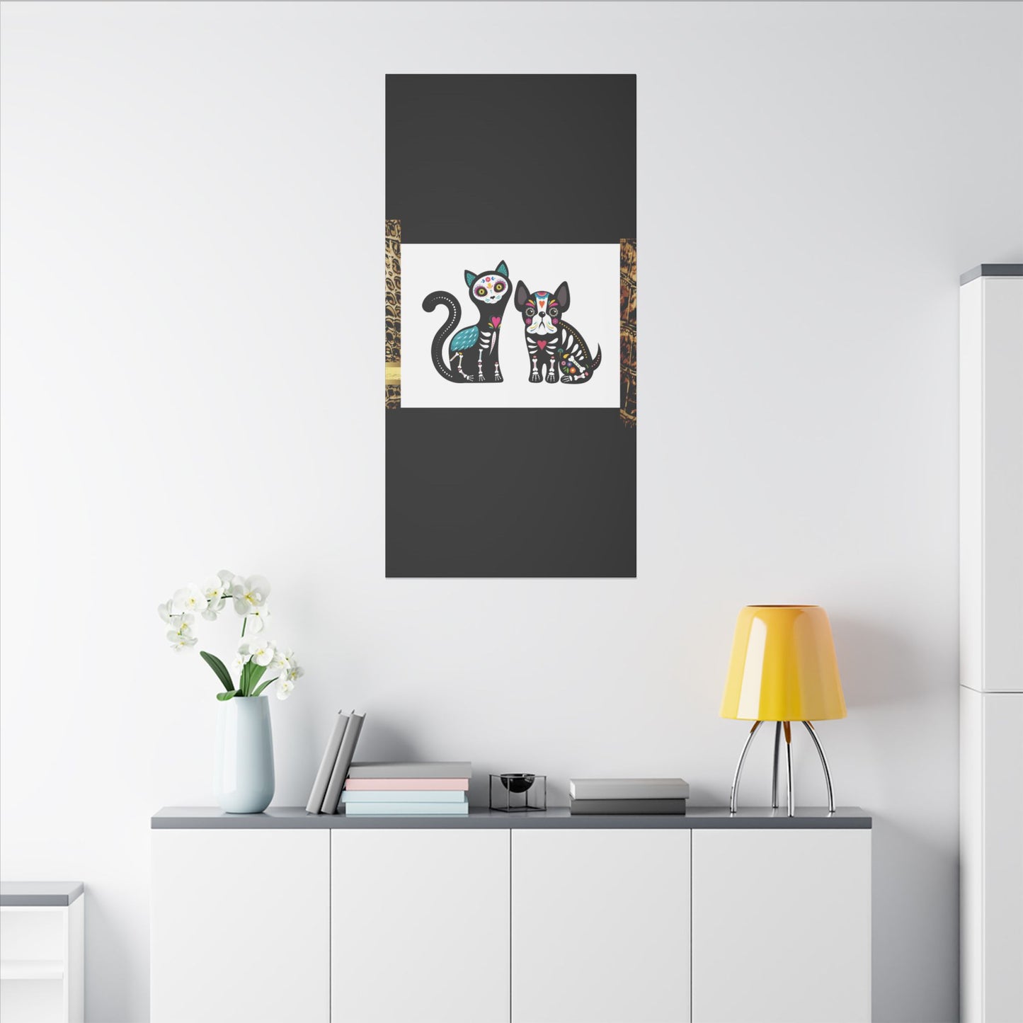 Day of the Dead Pet Canvas Art - Colorful Cat and Dog Wall Decor