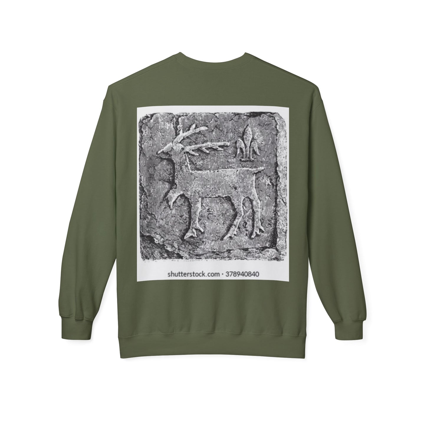 Vintage-Inspired Fleece Crewneck Sweatshirt with Ancient Deer Design