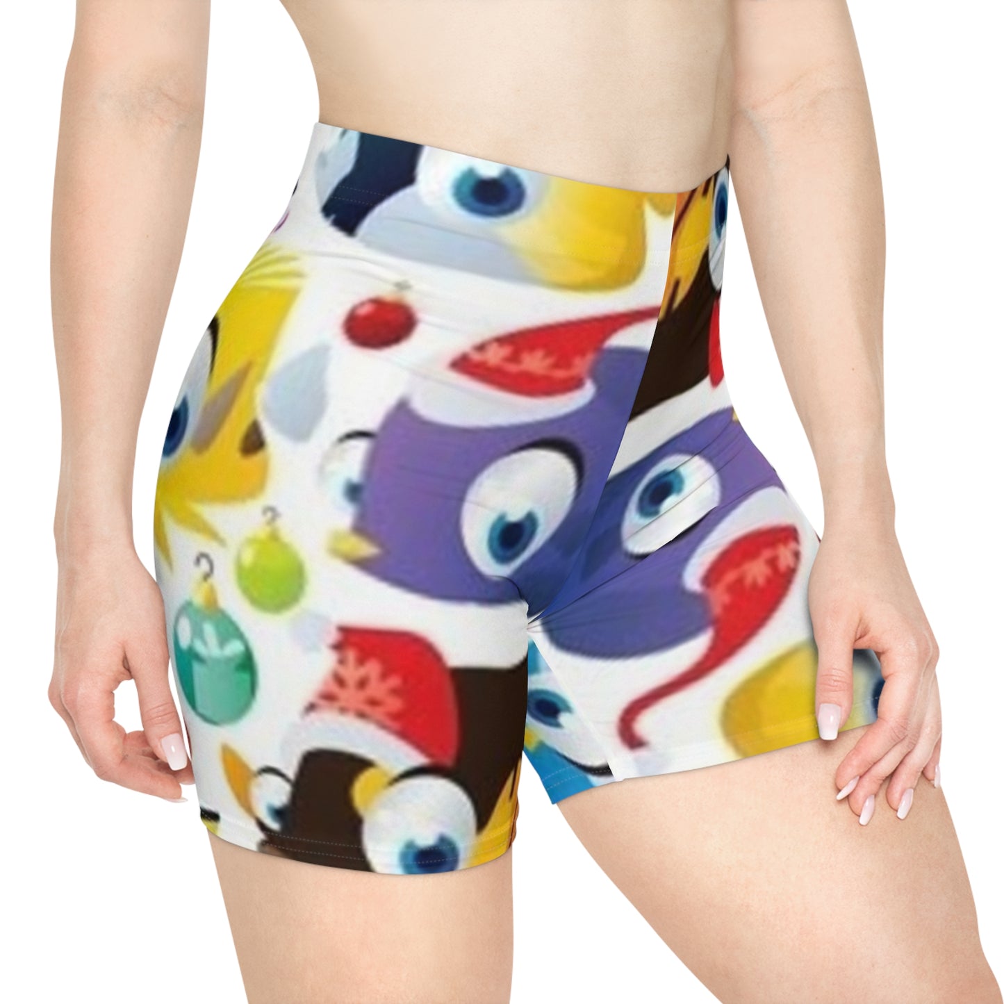 Festive Holiday Women's Biker Shorts with Fun Cartoon Characters