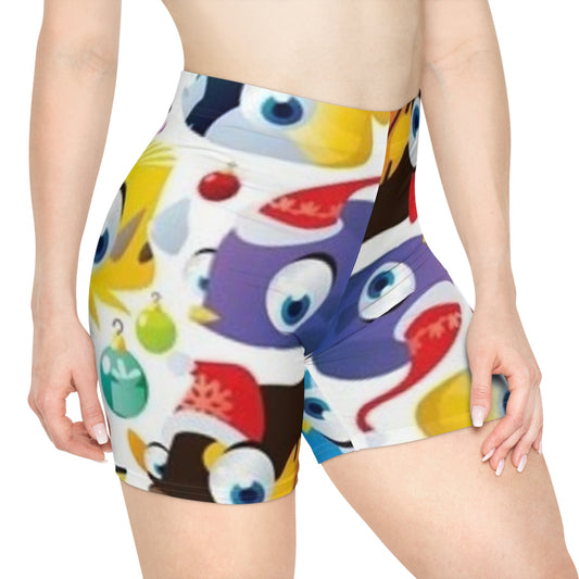 Festive Holiday Women's Biker Shorts with Fun Cartoon Characters