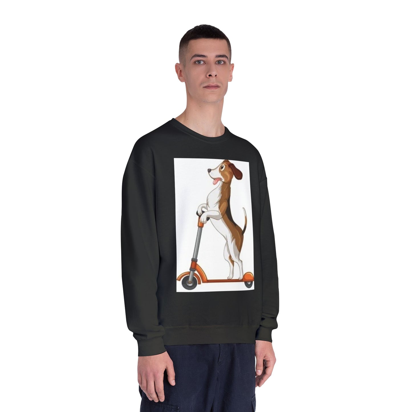 Dog Lover Crewneck Sweatshirt - Fun Beagle on Scooter Design
