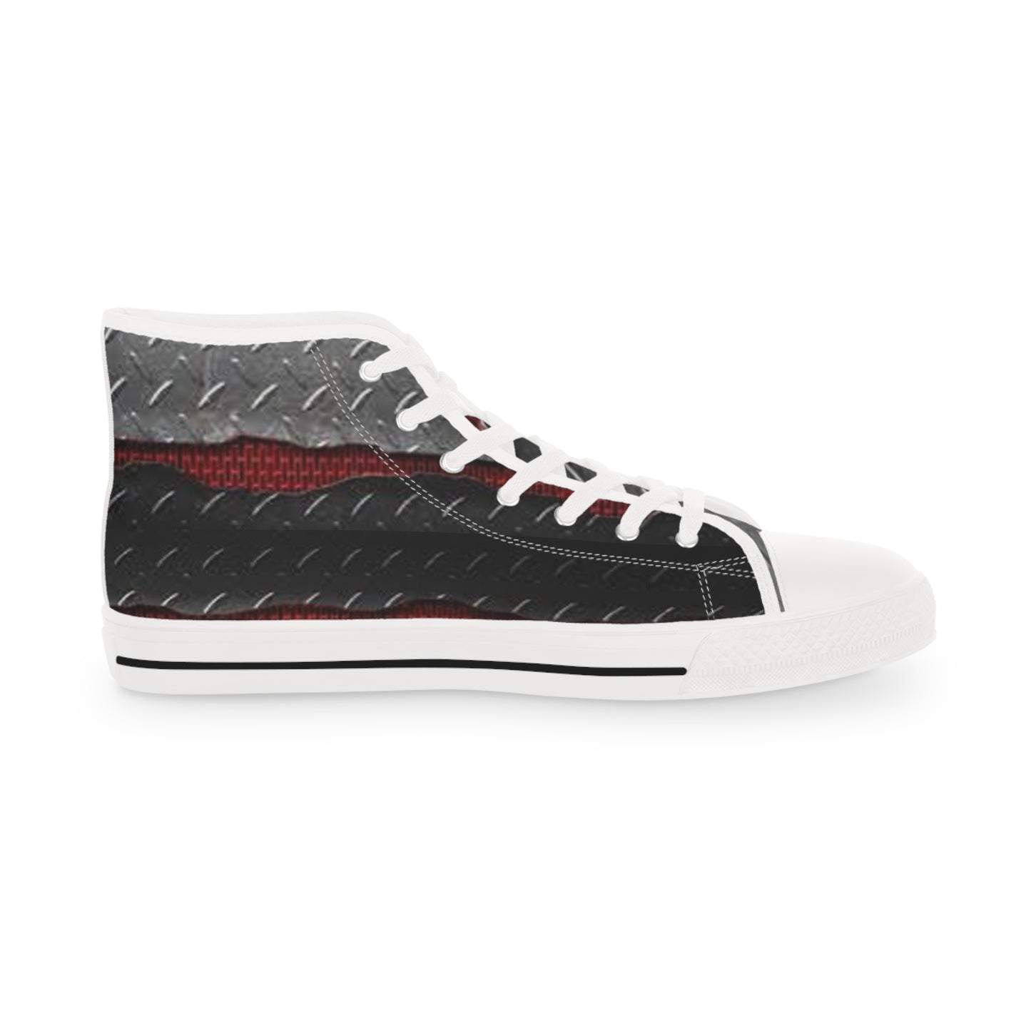 Men's High Top Sneakers - Metallic Diamond Plate Design