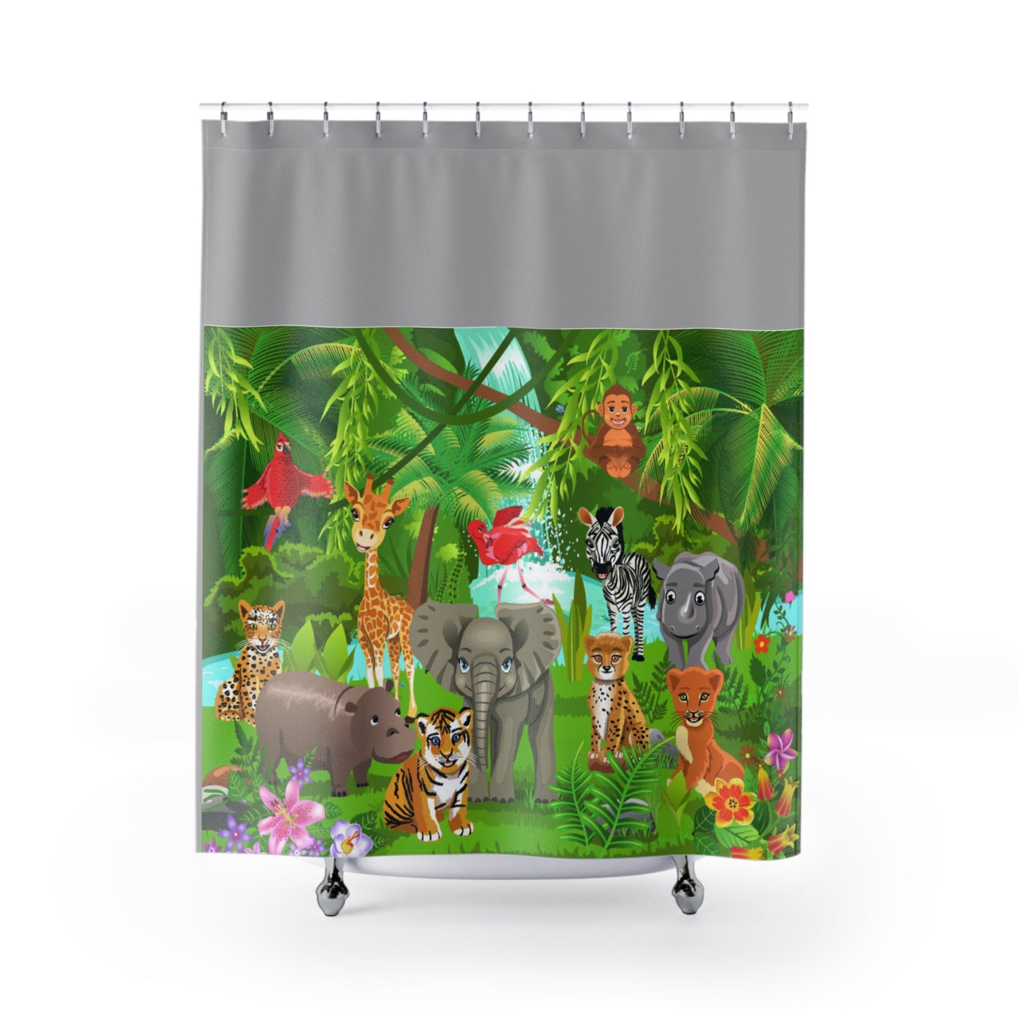 Colorful Jungle Animal Shower Curtain – Fun Kids Bathroom Decor