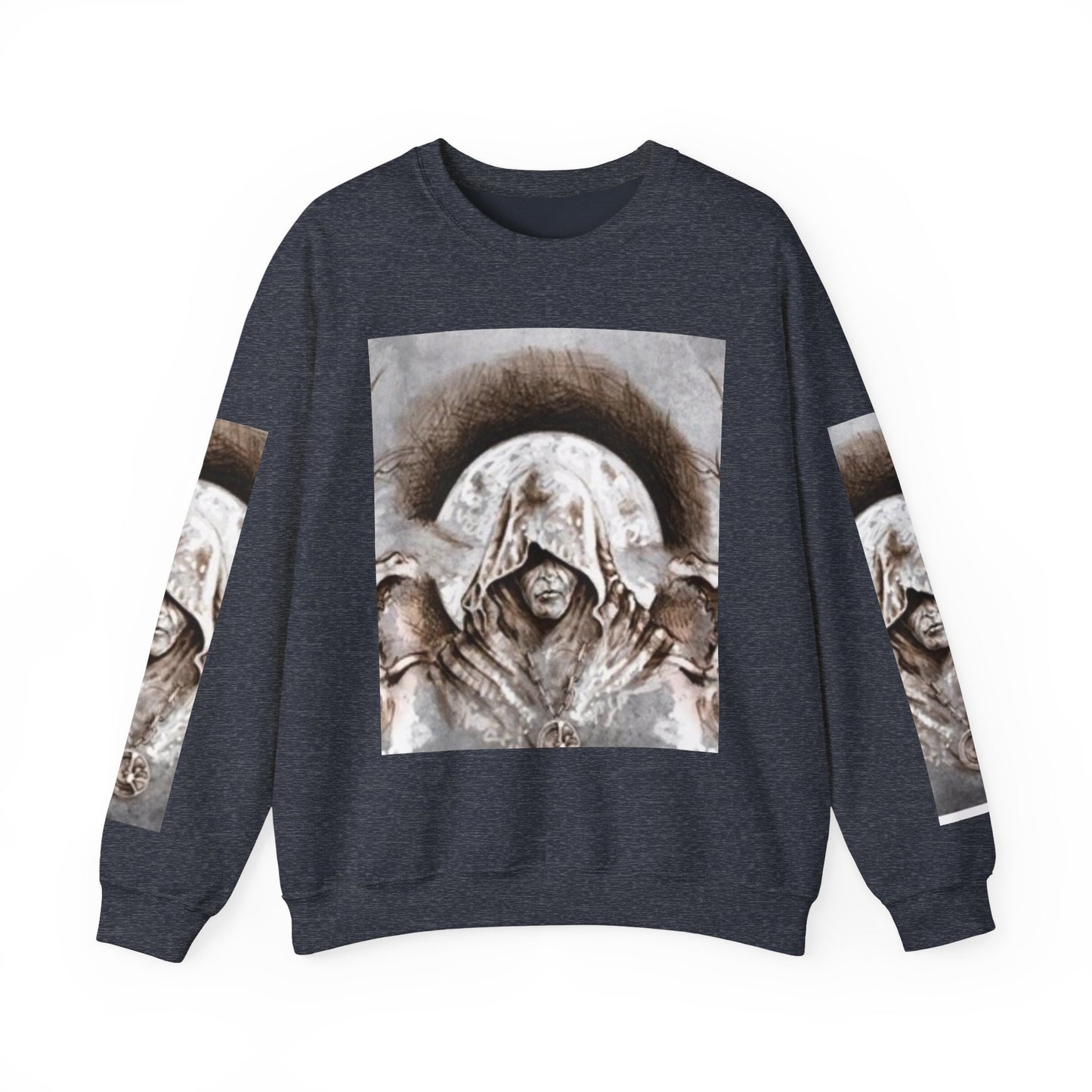 Mystical Hooded Figure Unisex Crewneck Sweatshirt - Fantasy Apparel for Dreamers