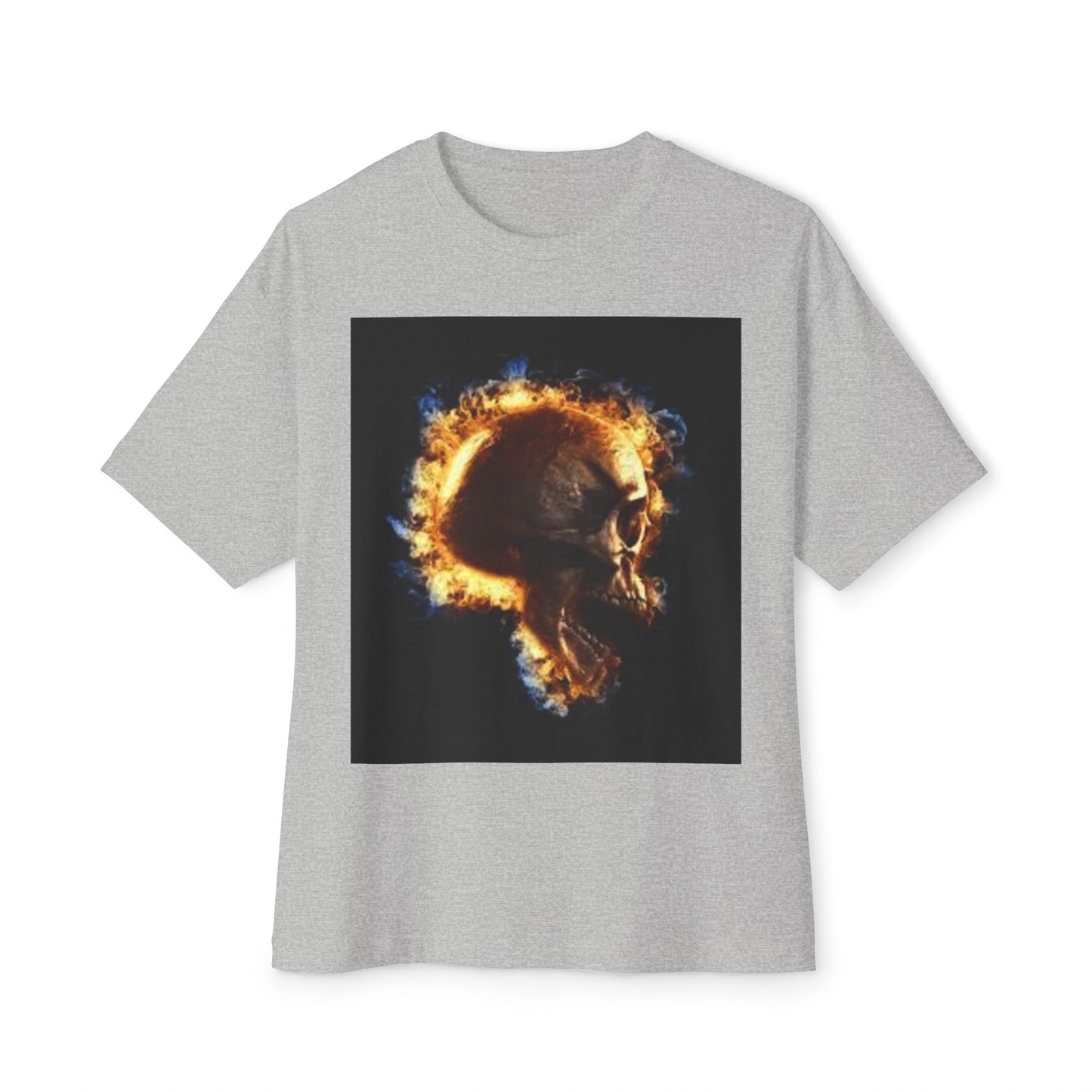 Burning Skull Oversized Boxy Tee - Unisex Graphic Tee for Bold Fashion Enthusiasts