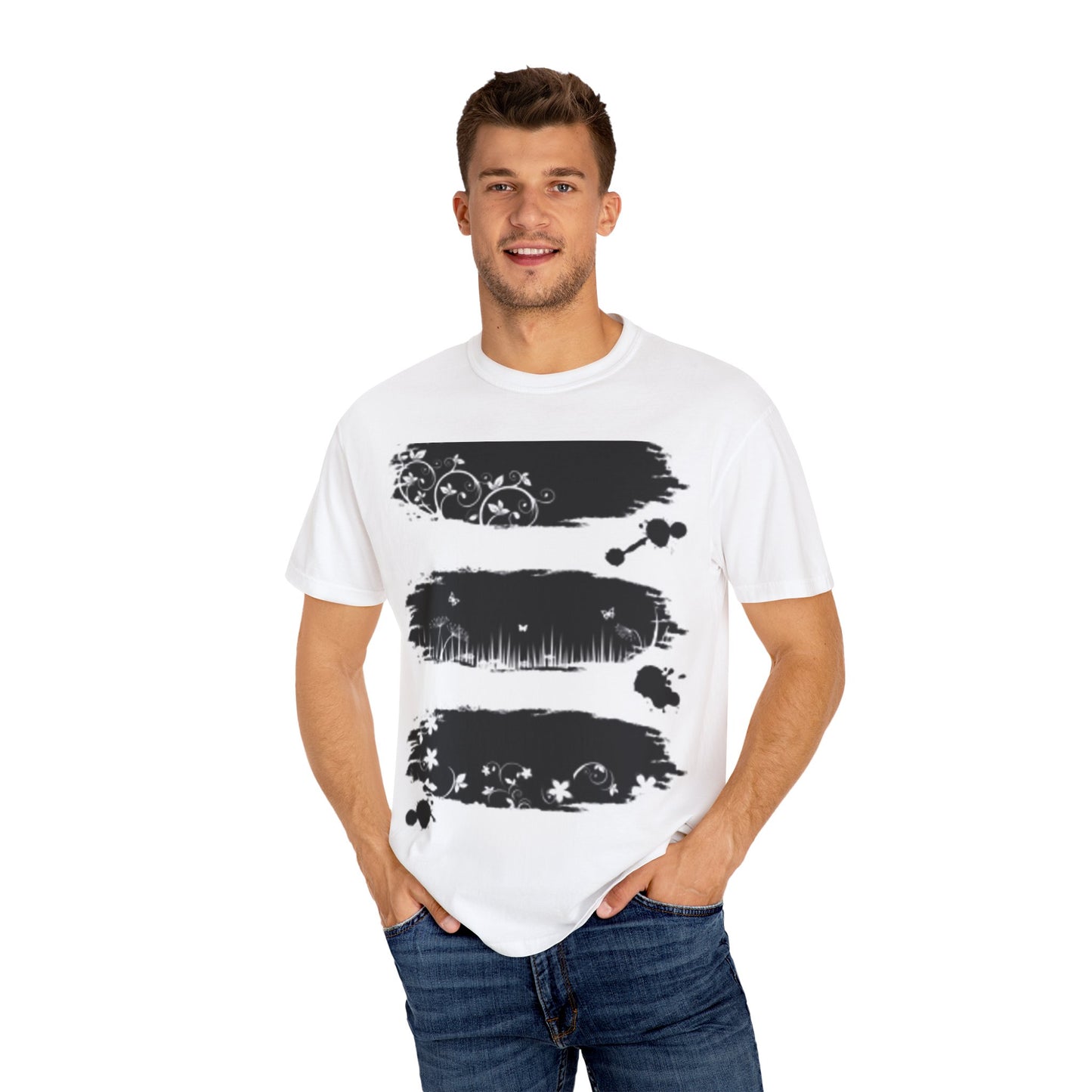 Artistic Unisex Garment-Dyed T-Shirt with Floral Design