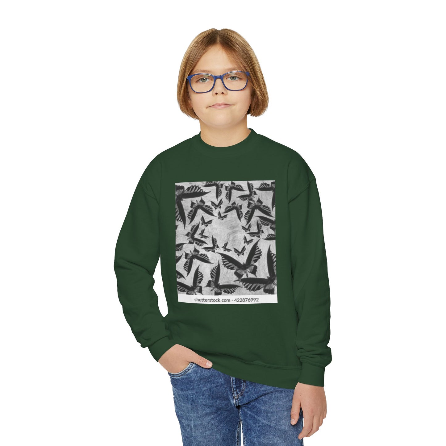 Youth Crewneck Sweatshirt - Stylish Black & White Bird Design