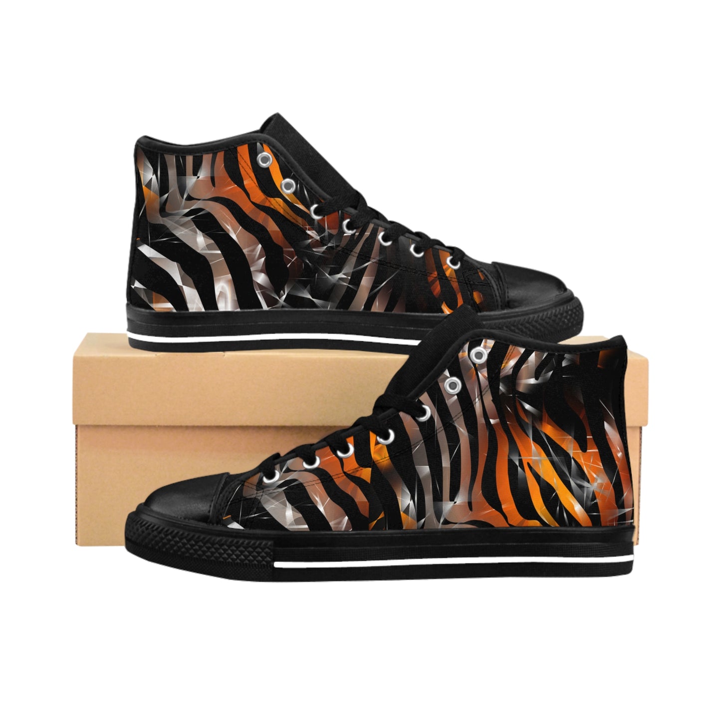 Stylish High-Top Sneakers with Bold Tiger Stripe Design