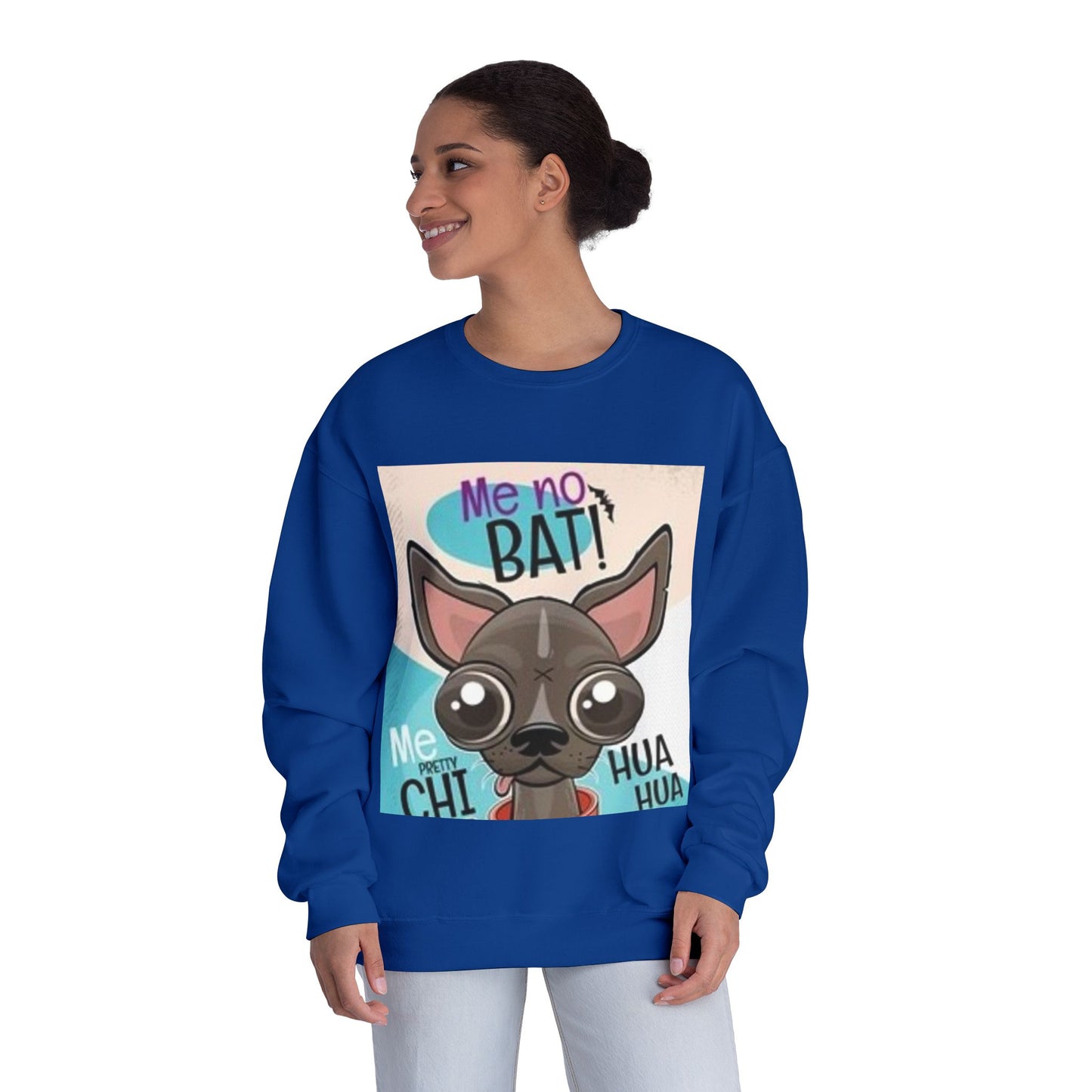 Funny Dog Lover Sweatshirt – "Me no BAT!" Unisex Crewneck
