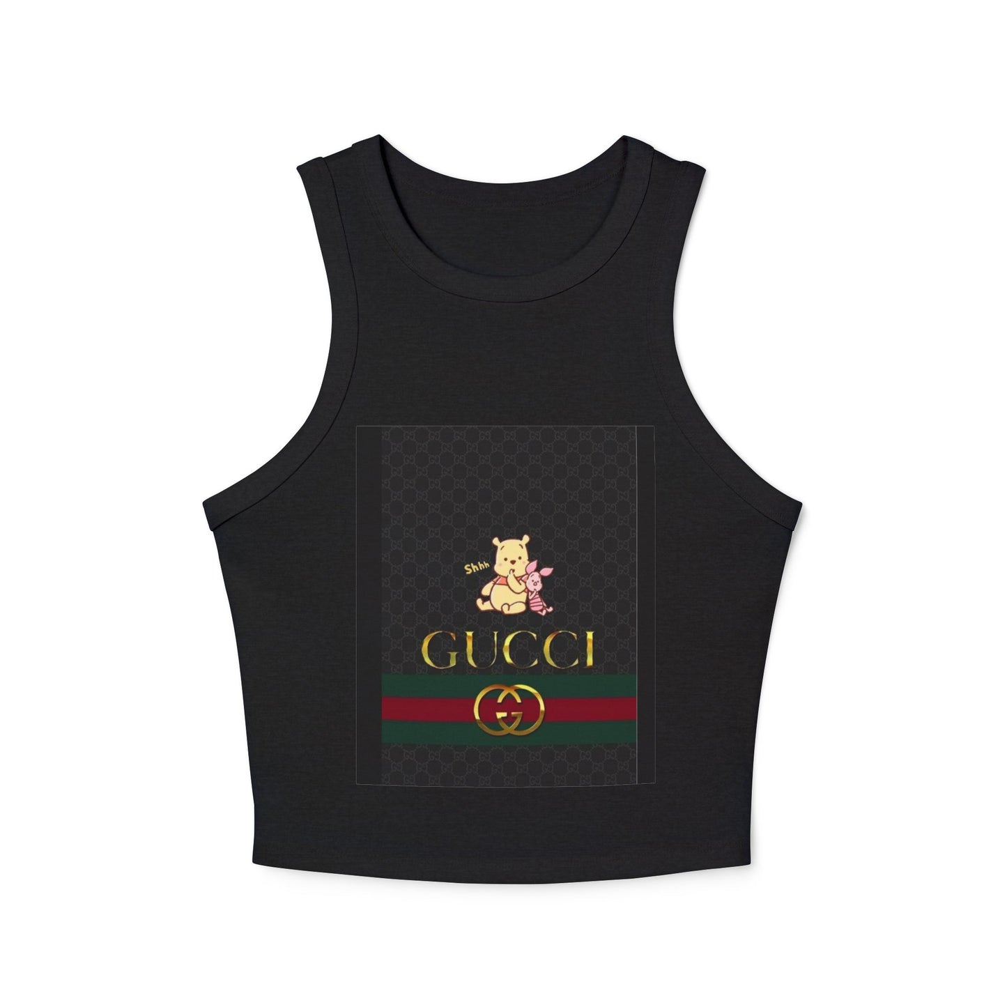 Stylish Women's Micro Rib Racer Tank Top with Gucci-Inspired Design