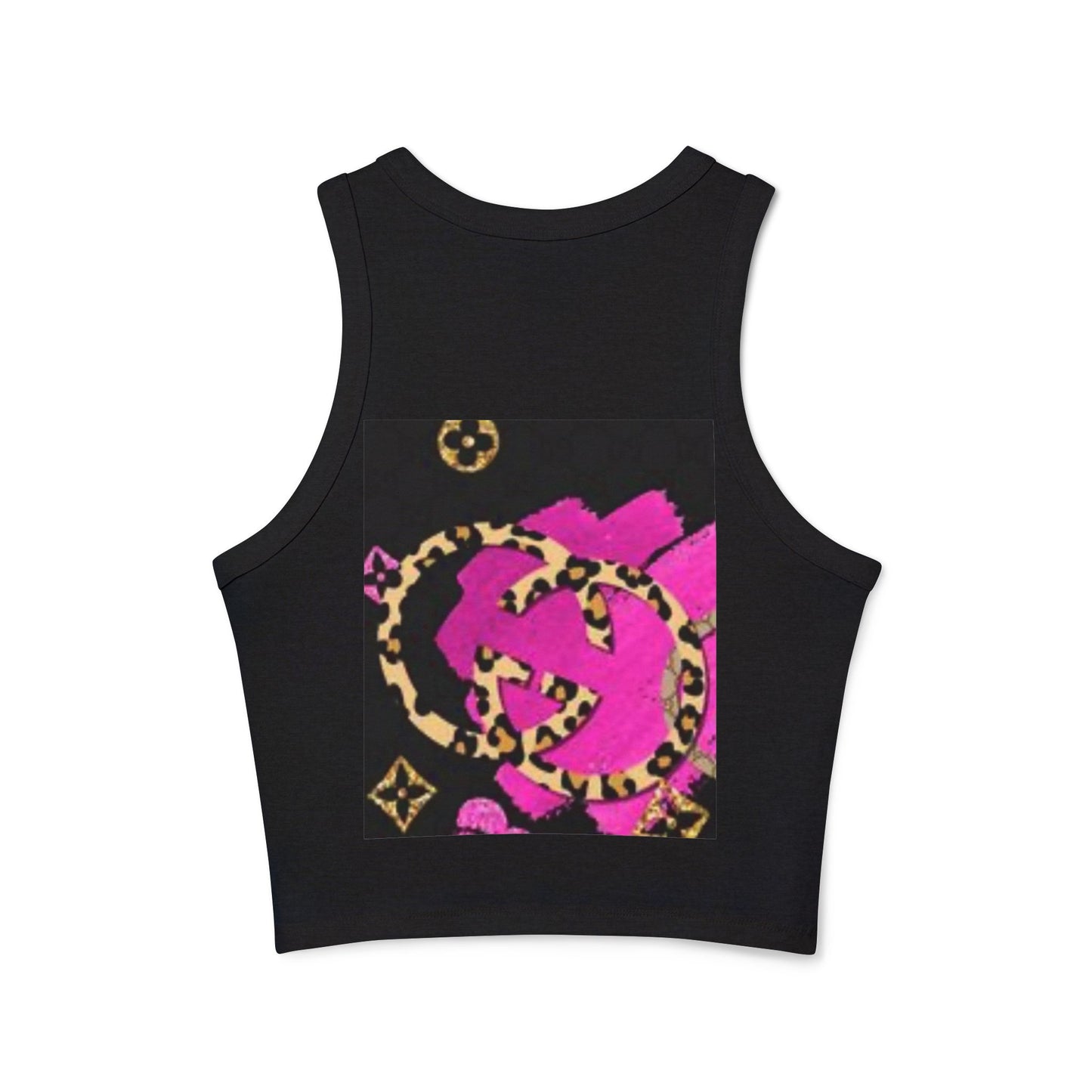 Chic Women's Micro Rib Racer Tank Top with Bold Graphic Print