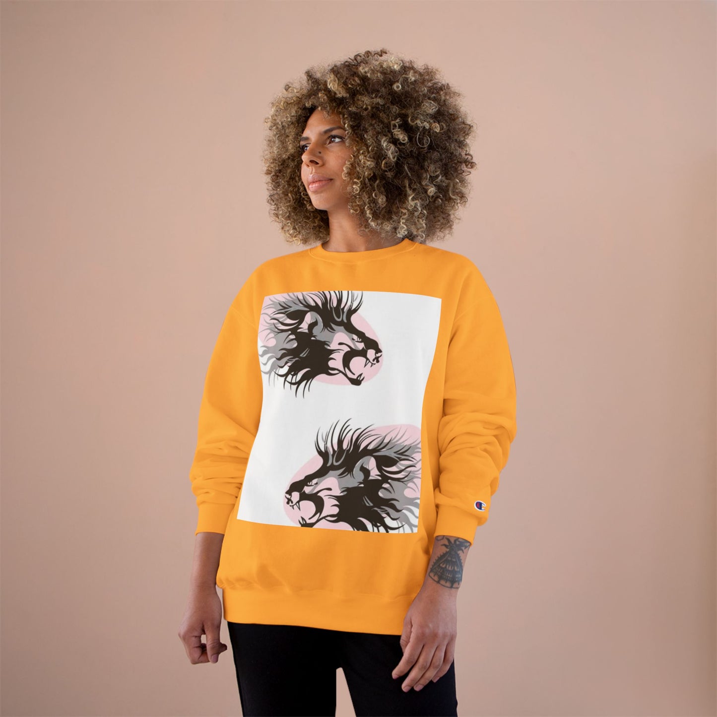 Fierce Lion Champion Sweatshirt - Bold Graphic, Unisex Casualwear