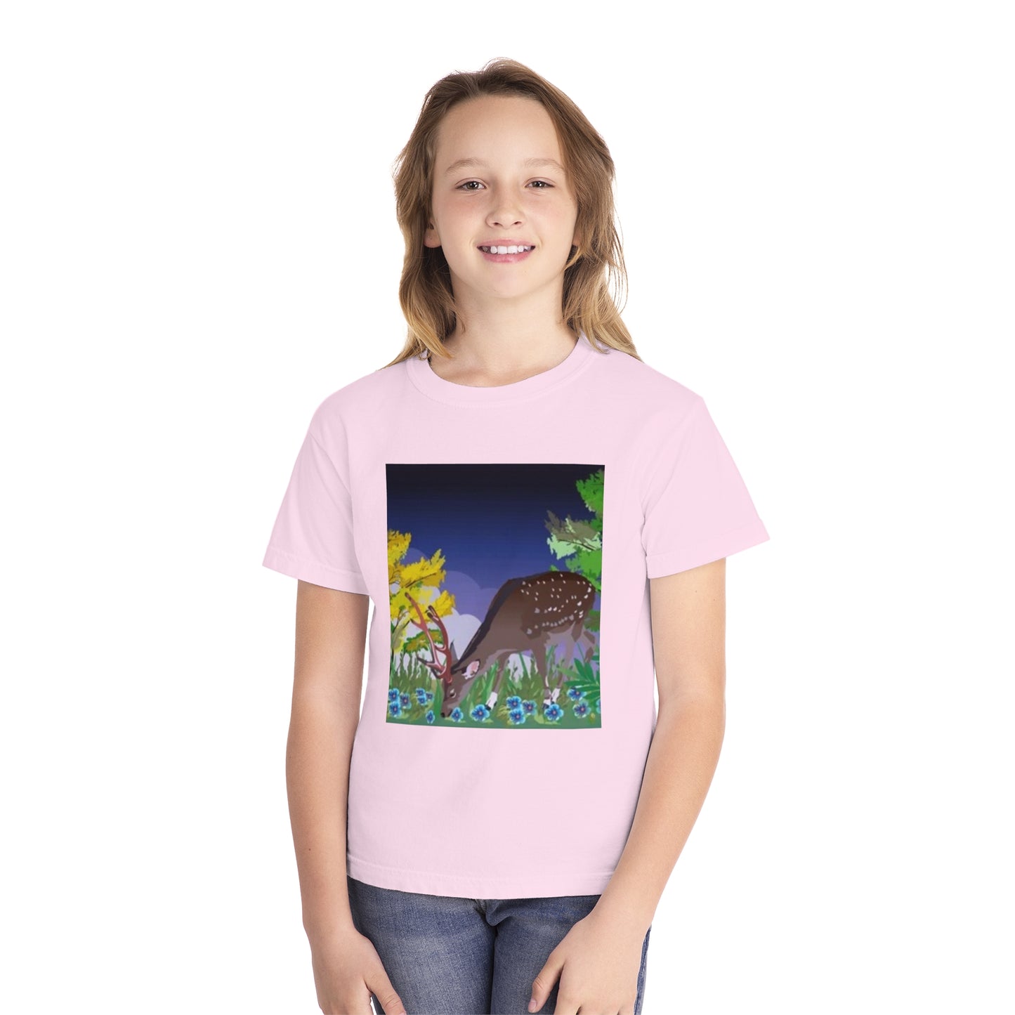 Youth Midweight Tee – Serene Deer in Nature Design