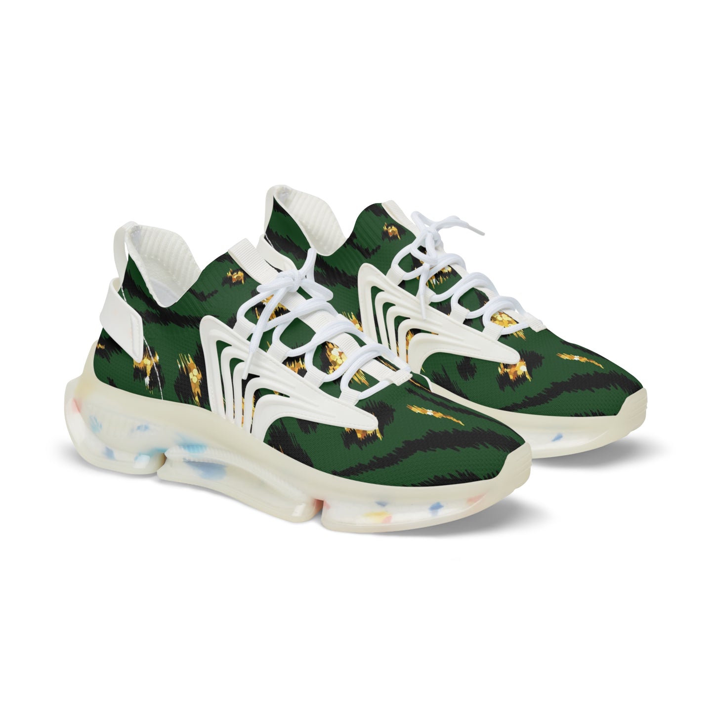 Men's Mesh Sneakers - Stylish Green Zebra Print Athletic Shoes