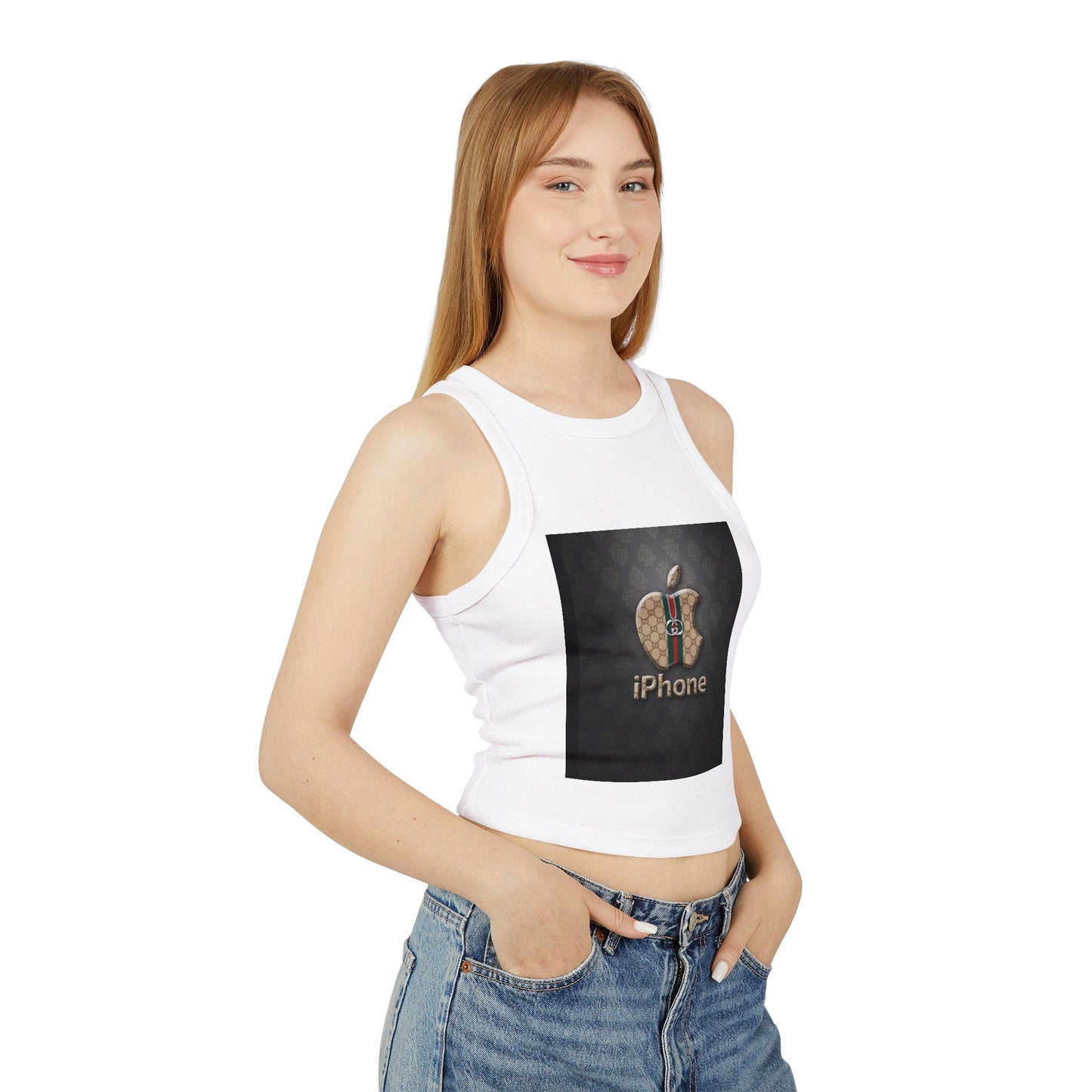 Stylish Women's Micro Rib Racer Tank Top with Logo Design