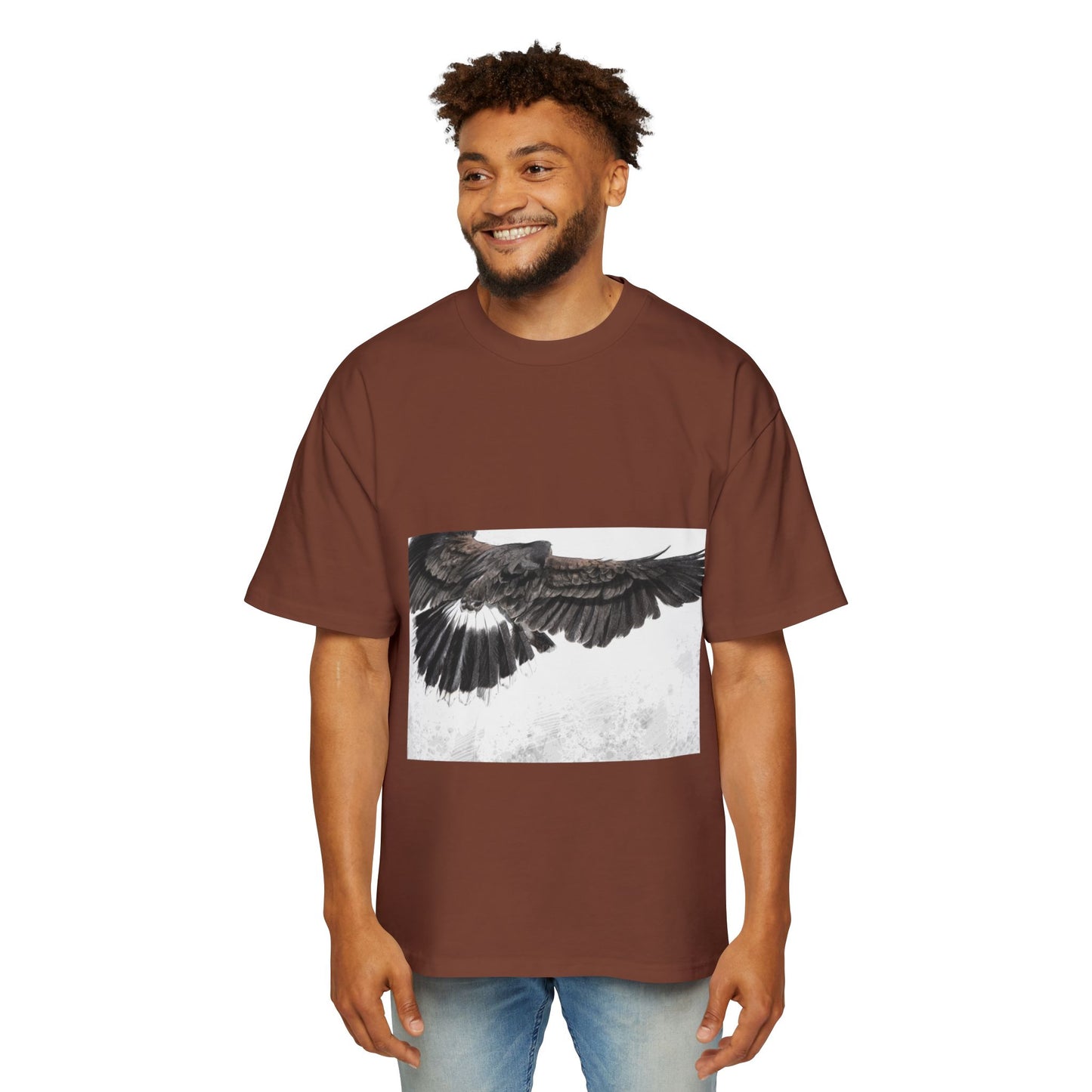 Men's Heavy Oversized Tee - Bold Eagle and Skull Print