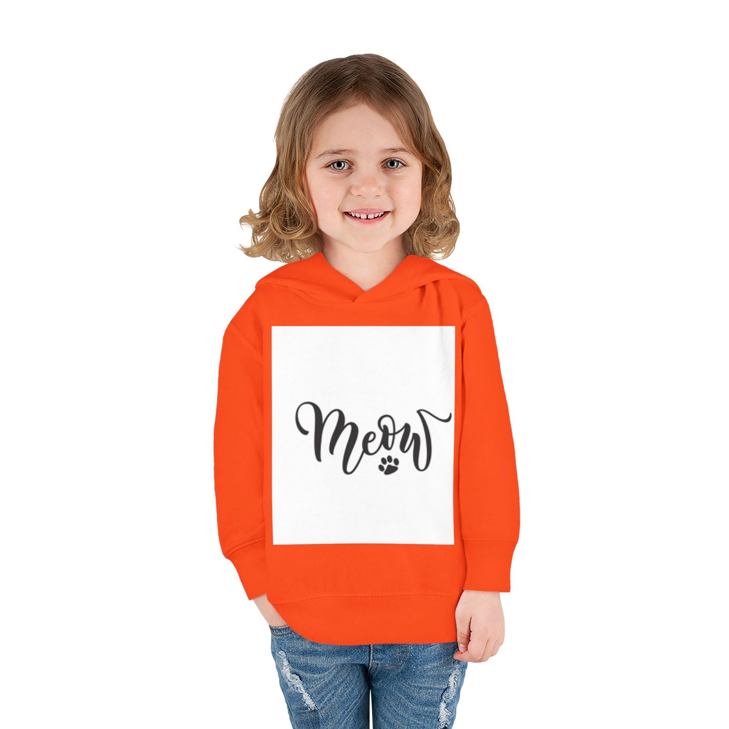 Cute Toddler Pullover Fleece Hoodie - 'Meow' Cat Design