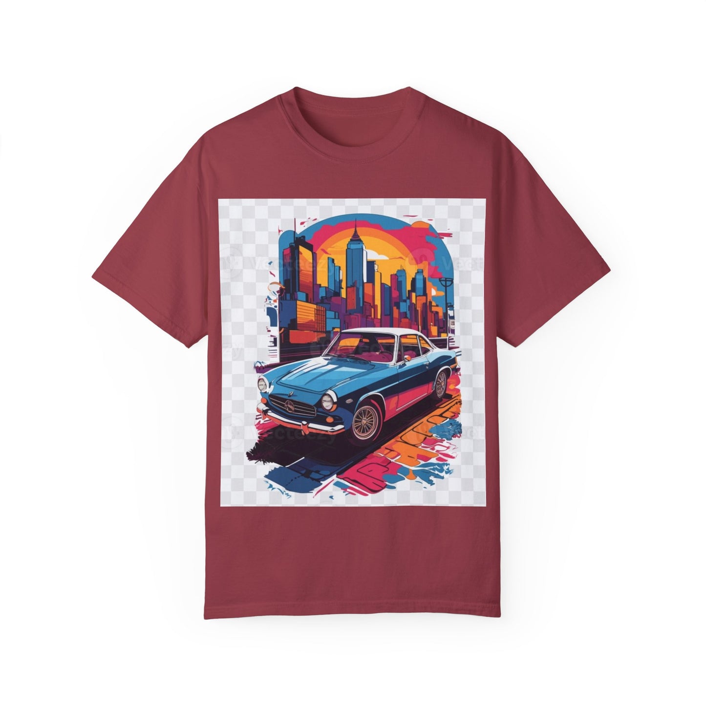 Retro Car Graphic Unisex T-Shirt - Colorful Cityscape Design