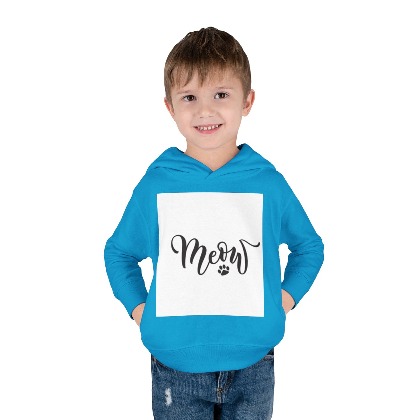 Cute Toddler Pullover Fleece Hoodie - 'Meow' Cat Design