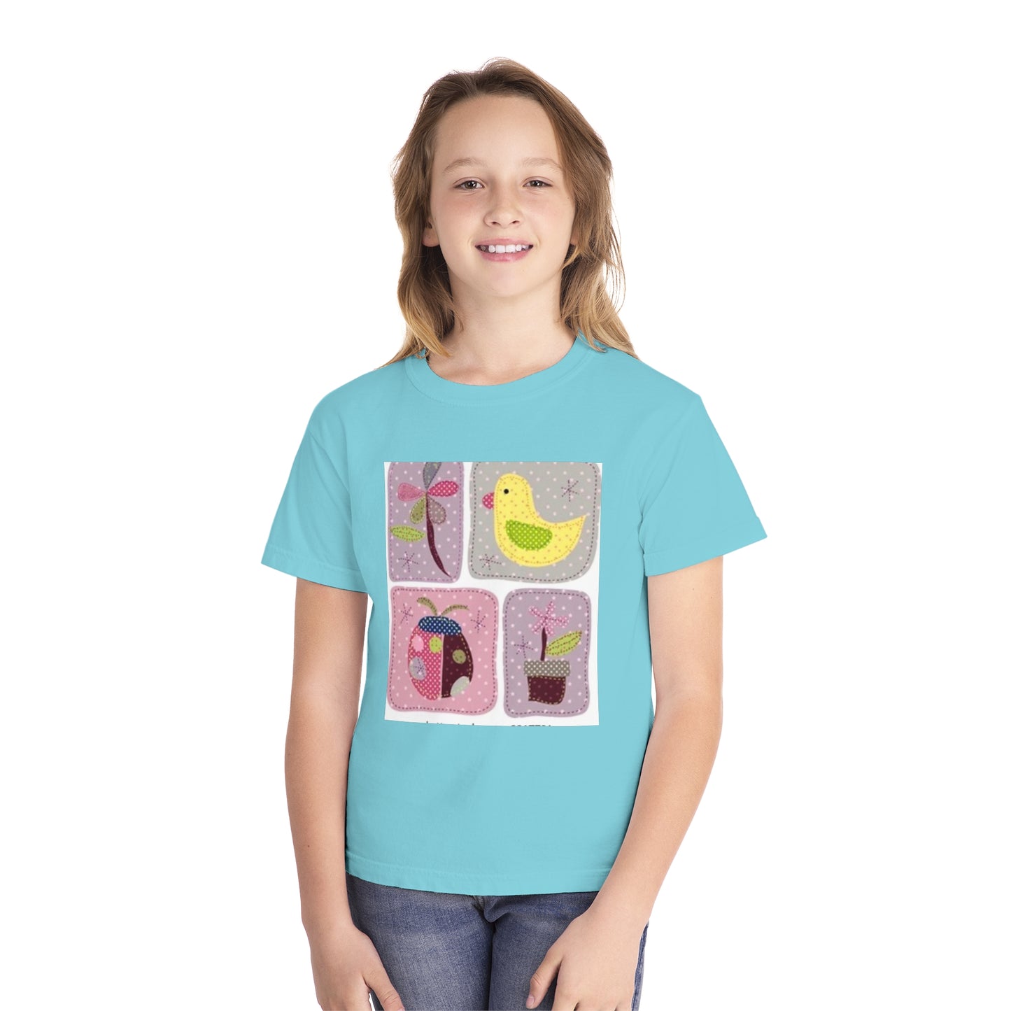 Whimsical Youth Midweight Tee with Cute Bird and Nature Designs