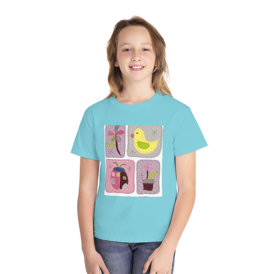 Whimsical Youth Midweight Tee with Cute Bird and Nature Designs