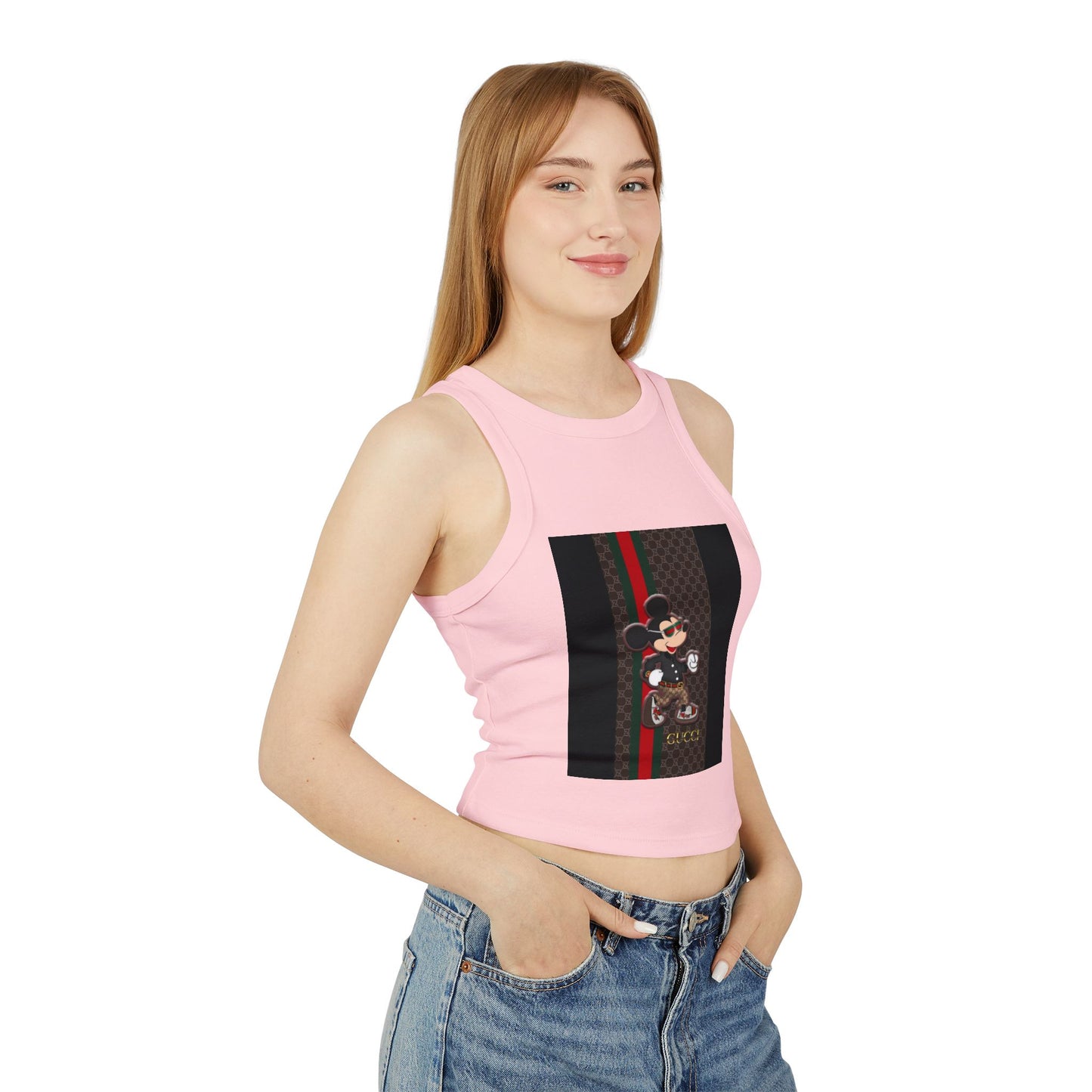 Trendy Women’s Micro Rib Racer Tank Top with Stylish Mickey Design
