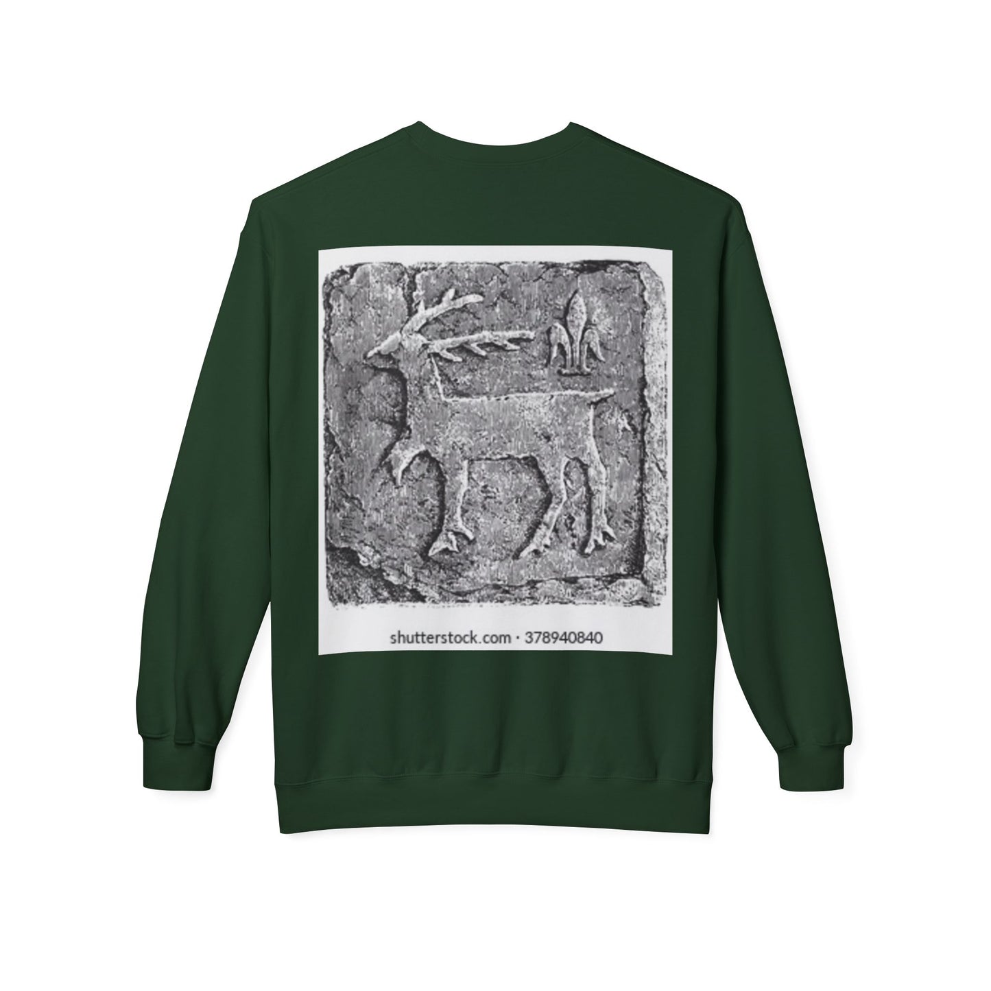 Vintage-Inspired Fleece Crewneck Sweatshirt with Ancient Deer Design