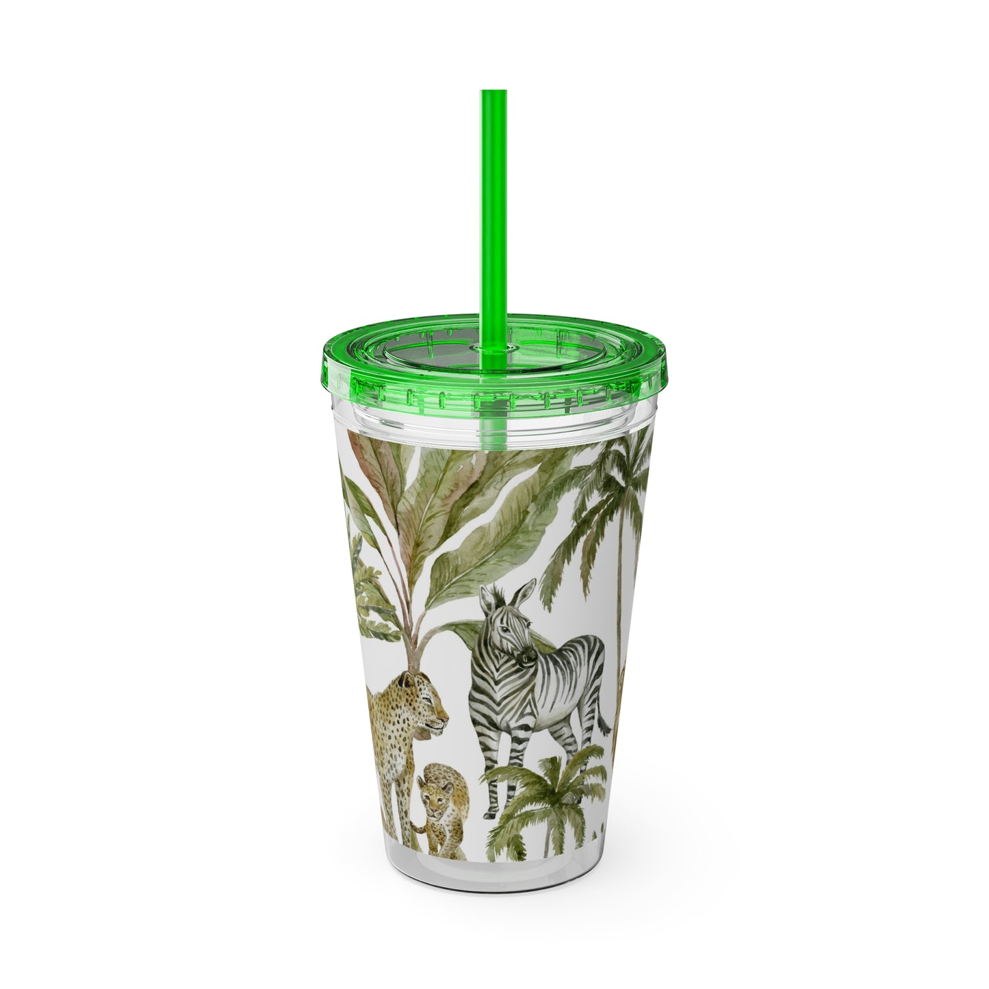Sunsplash Jungle Tumbler with Straw - 16oz Tropical Wildlife Drinkware