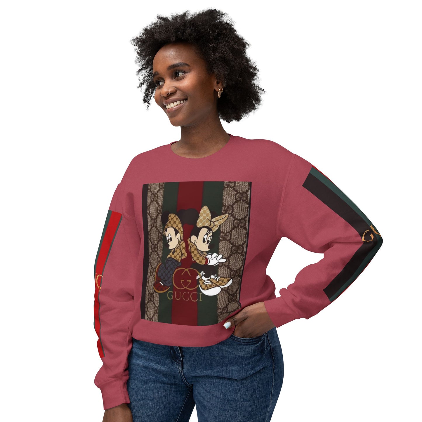 Gucci Inspired Unisex Crewneck Sweatshirt with Mickey & Minnie Design