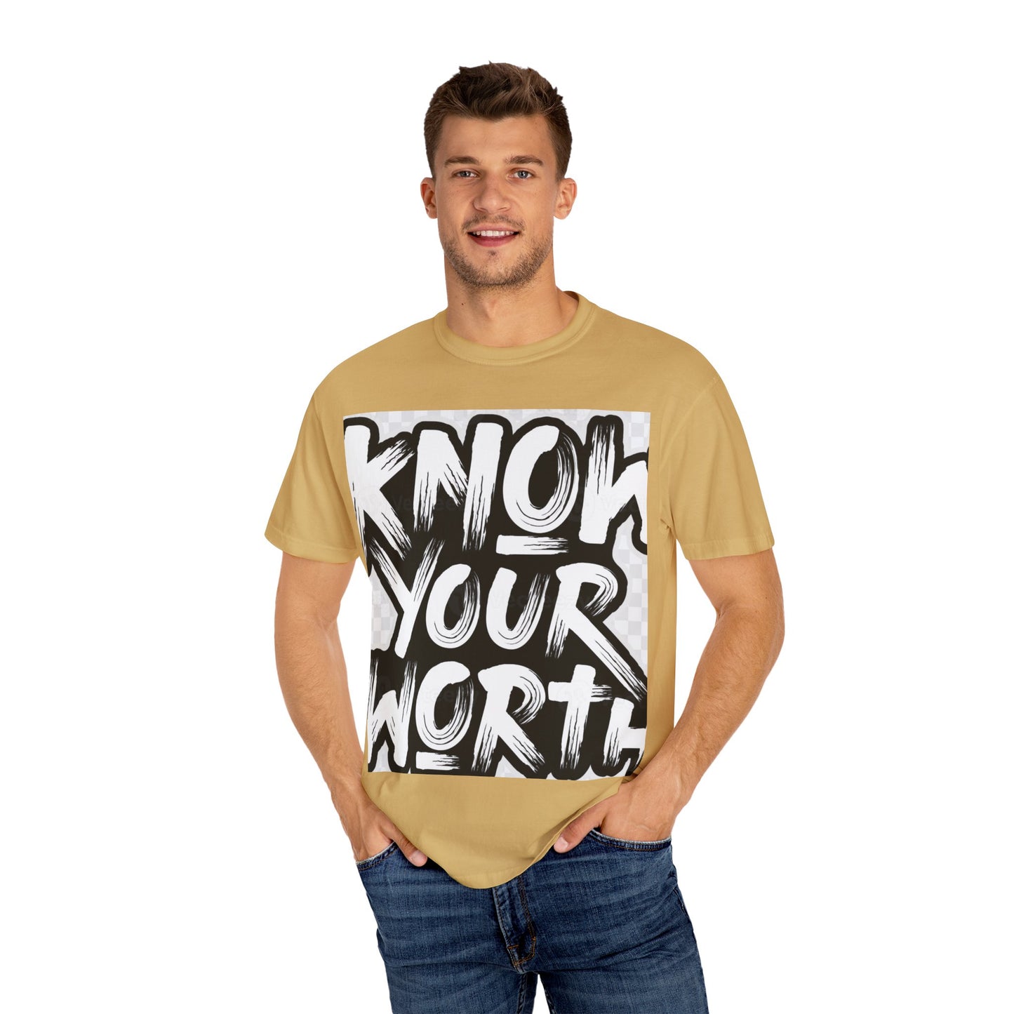 Know Your Worth Unisex Garment-Dyed T-Shirt