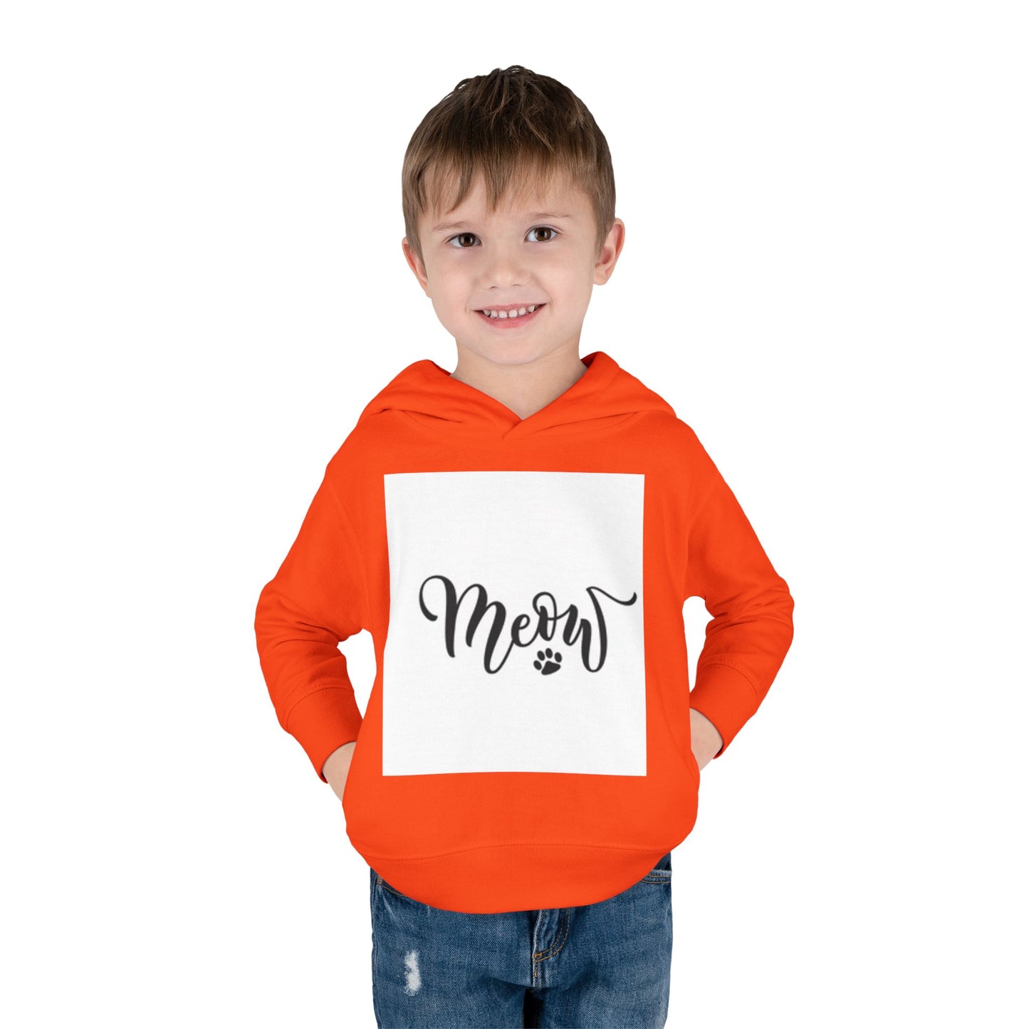 Cute Toddler Pullover Fleece Hoodie - 'Meow' Cat Design