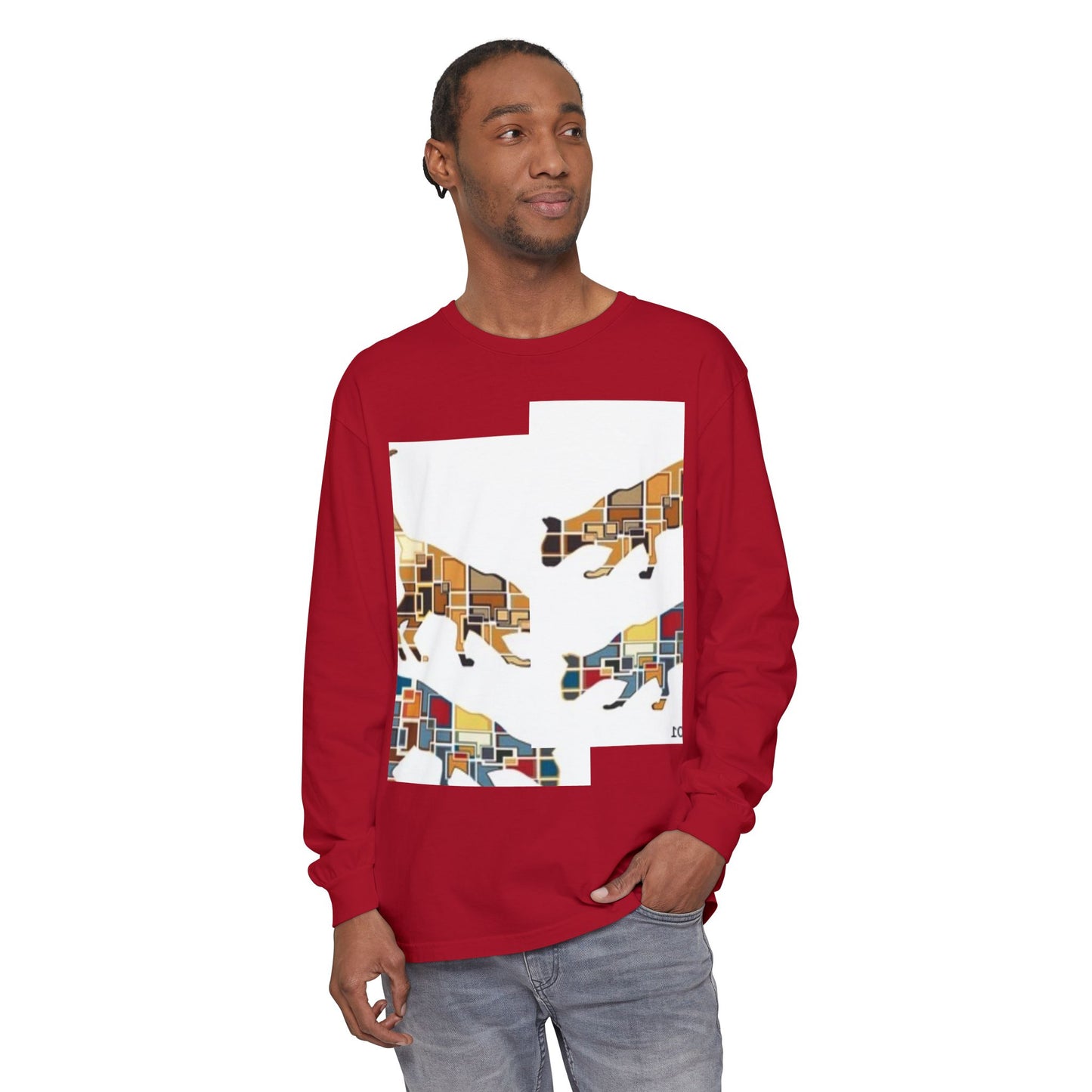 Artful Cat Silhouette Long Sleeve T-Shirt - Perfect for Animal Lovers