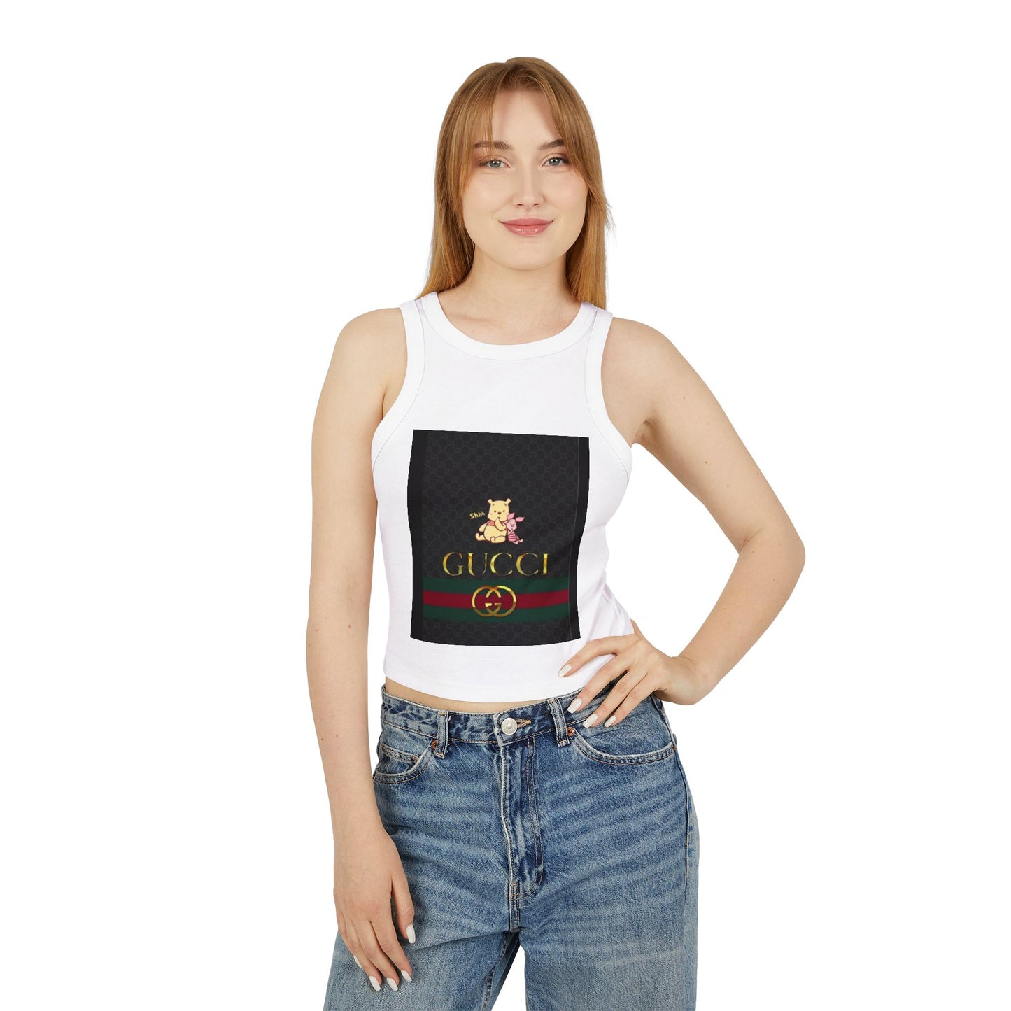 Stylish Women's Micro Rib Racer Tank Top with Gucci-Inspired Design