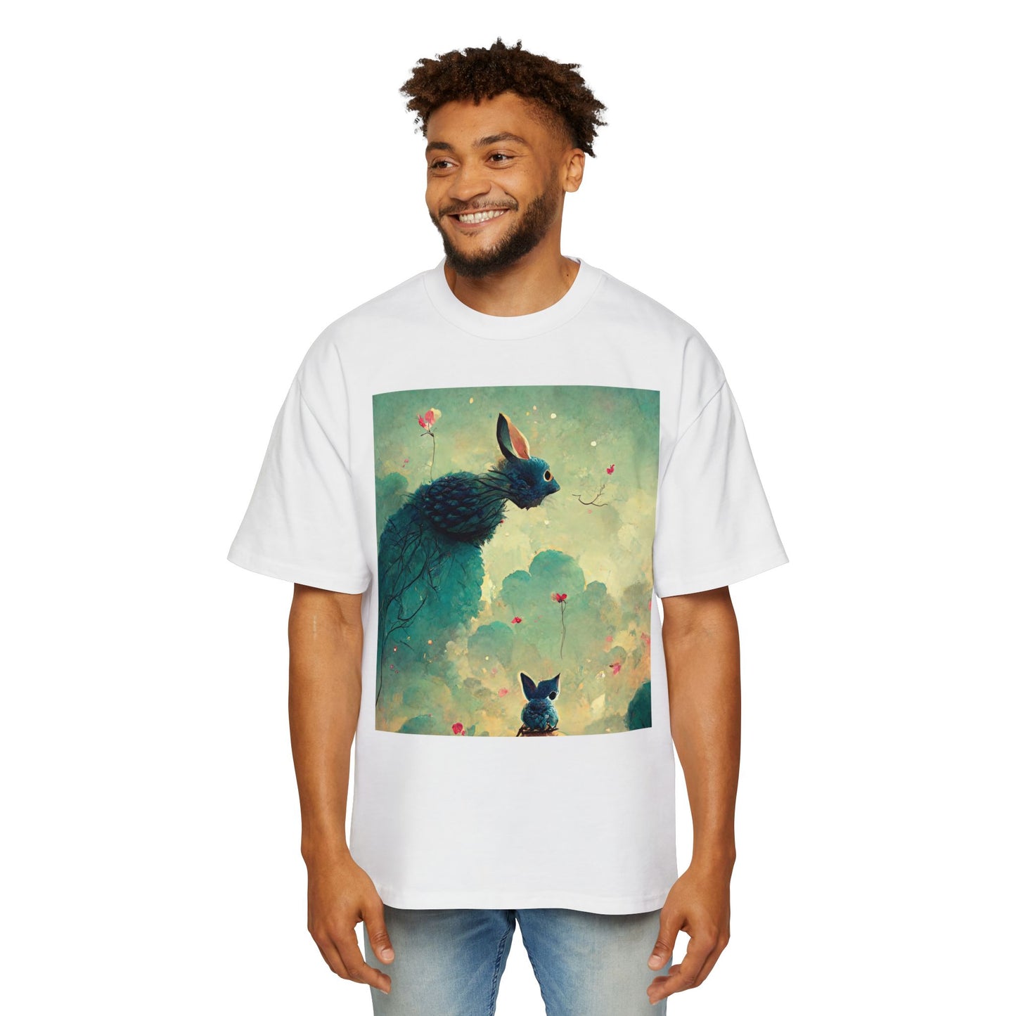 Whimsical Rabbit Oversized Tee for Men - Fantasy Art Shirt
