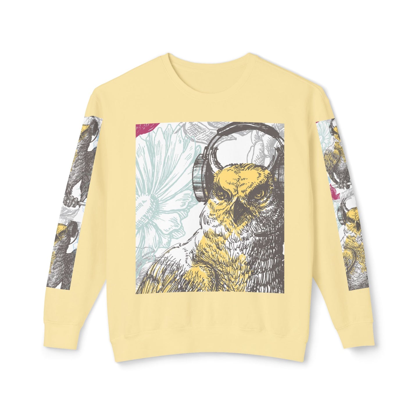 Music Lover's Owl Graphic Crewneck Sweatshirt - Unisex Lightweight Design