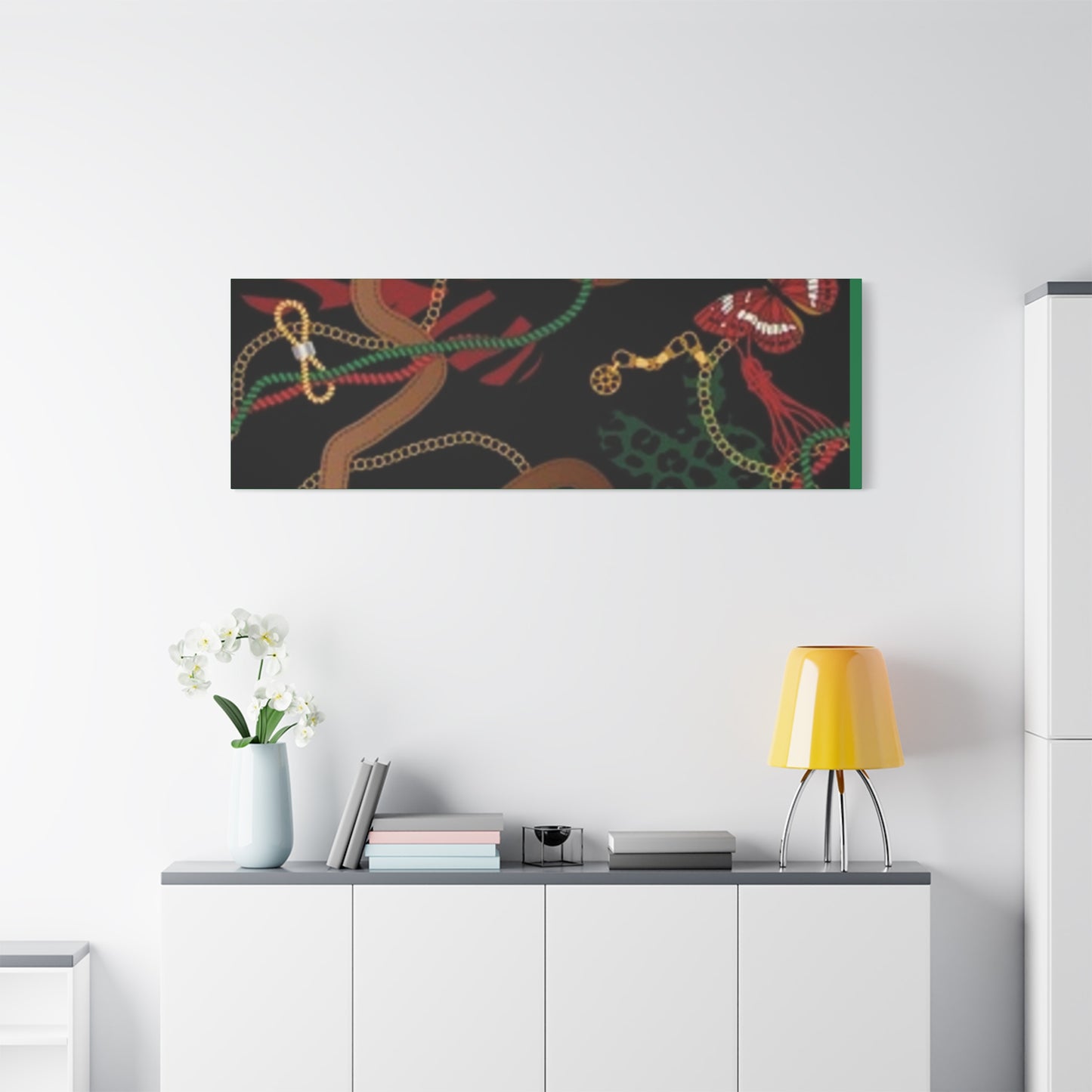 Elegant Matte Canvas Wall Art - Unique Mixed Pattern with Butterflies & Chains