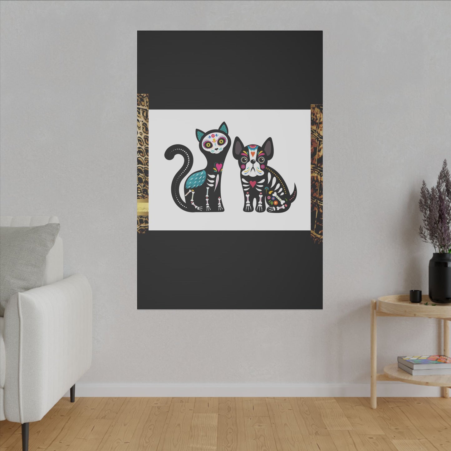 Day of the Dead Pet Canvas Art - Colorful Cat and Dog Wall Decor