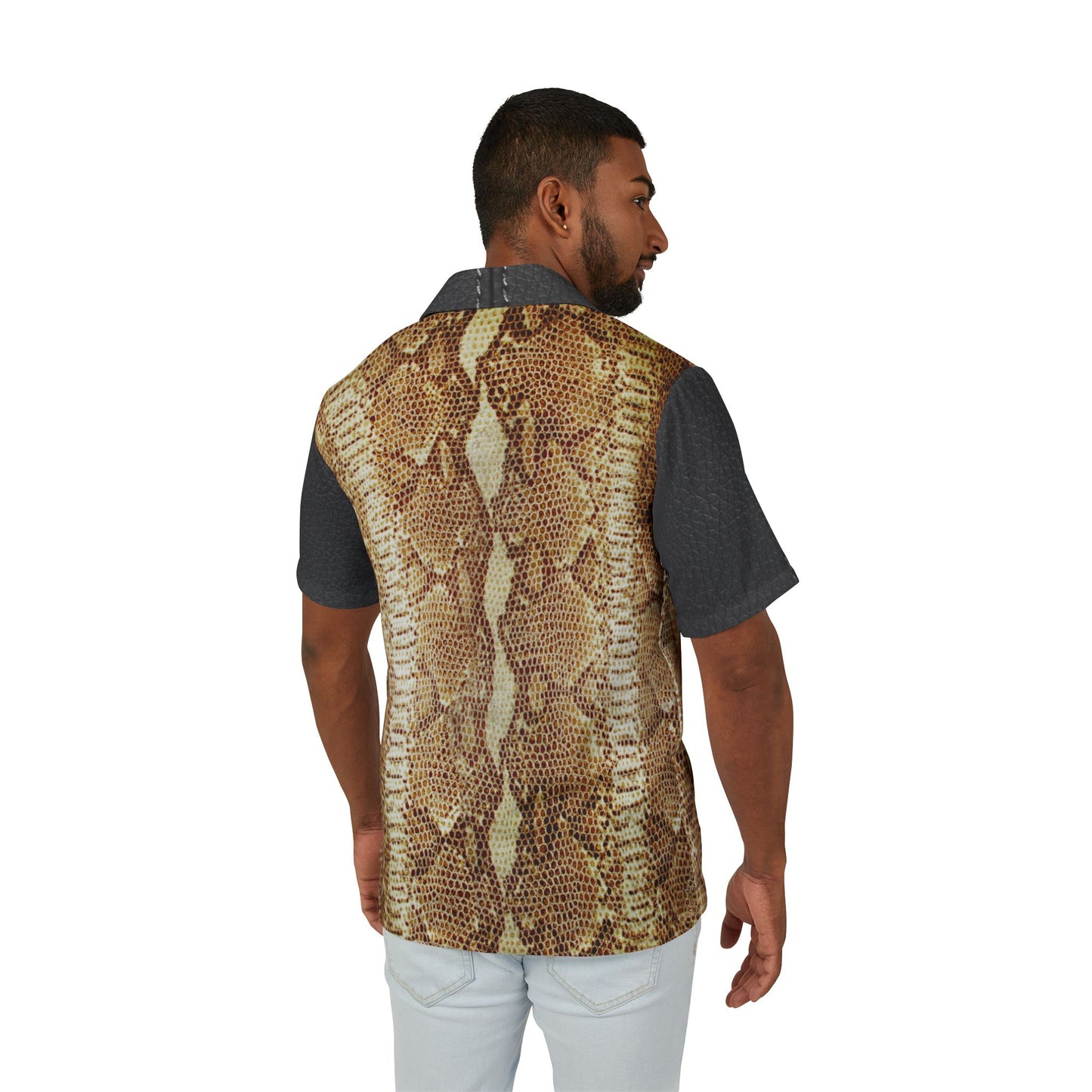 Men's Hawaiian Camp Shirt - Stylish Snake Skin Print for Summer Adventures