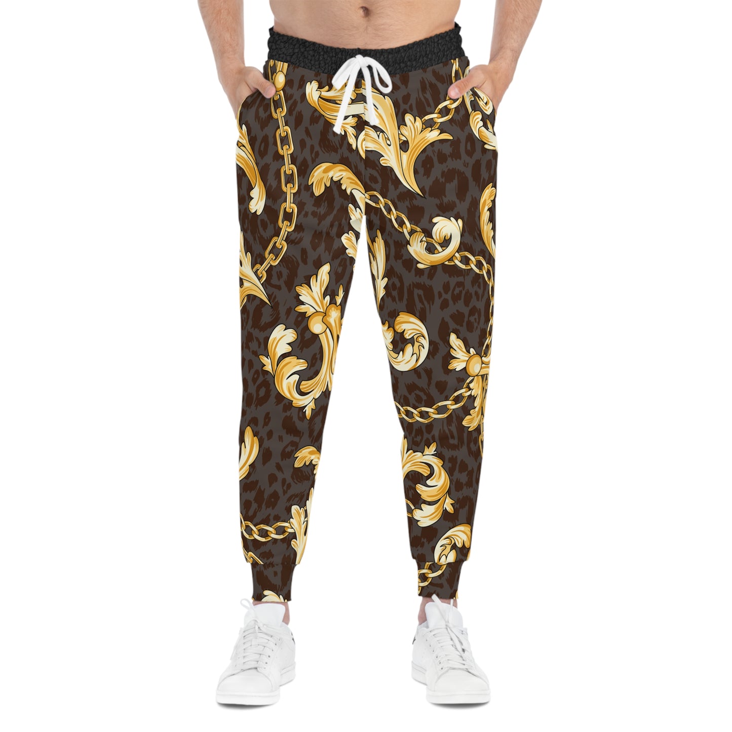 Luxurious Gold Chain Athletic Joggers - Trendy Leopard Print Activewear