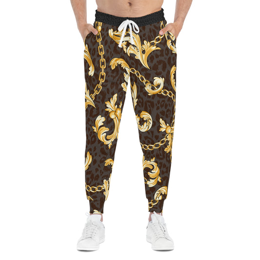 Luxurious Gold Chain Athletic Joggers - Trendy Leopard Print Activewear