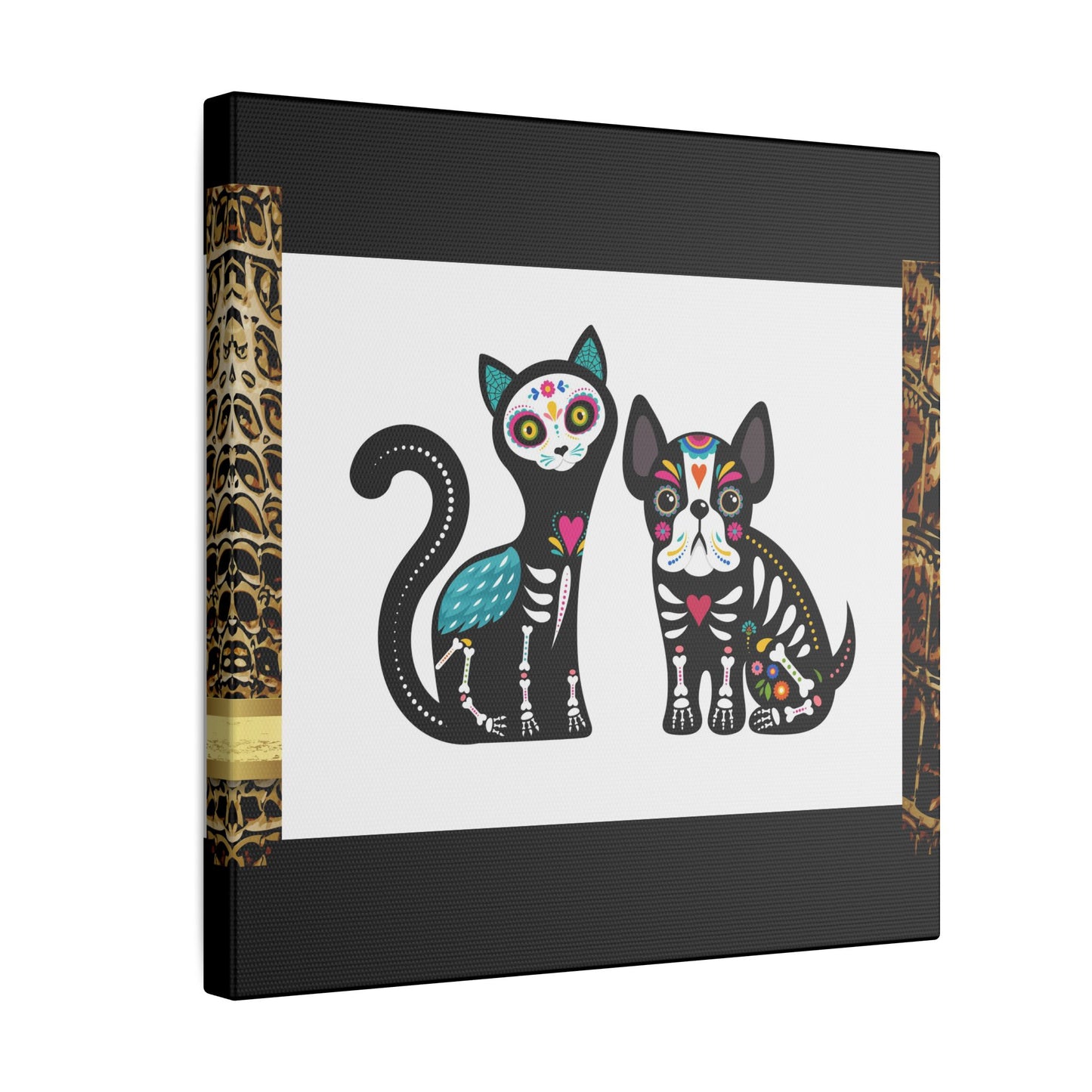 Day of the Dead Pet Canvas Art - Colorful Cat and Dog Wall Decor