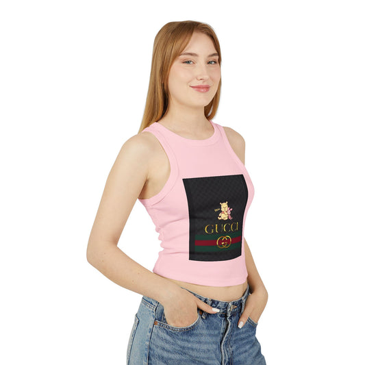 Stylish Women's Micro Rib Racer Tank Top with Gucci-Inspired Design