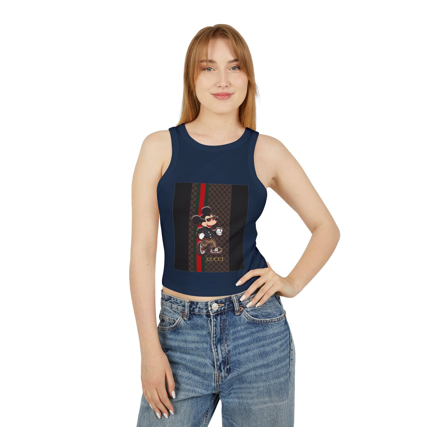 Trendy Women’s Micro Rib Racer Tank Top with Stylish Mickey Design