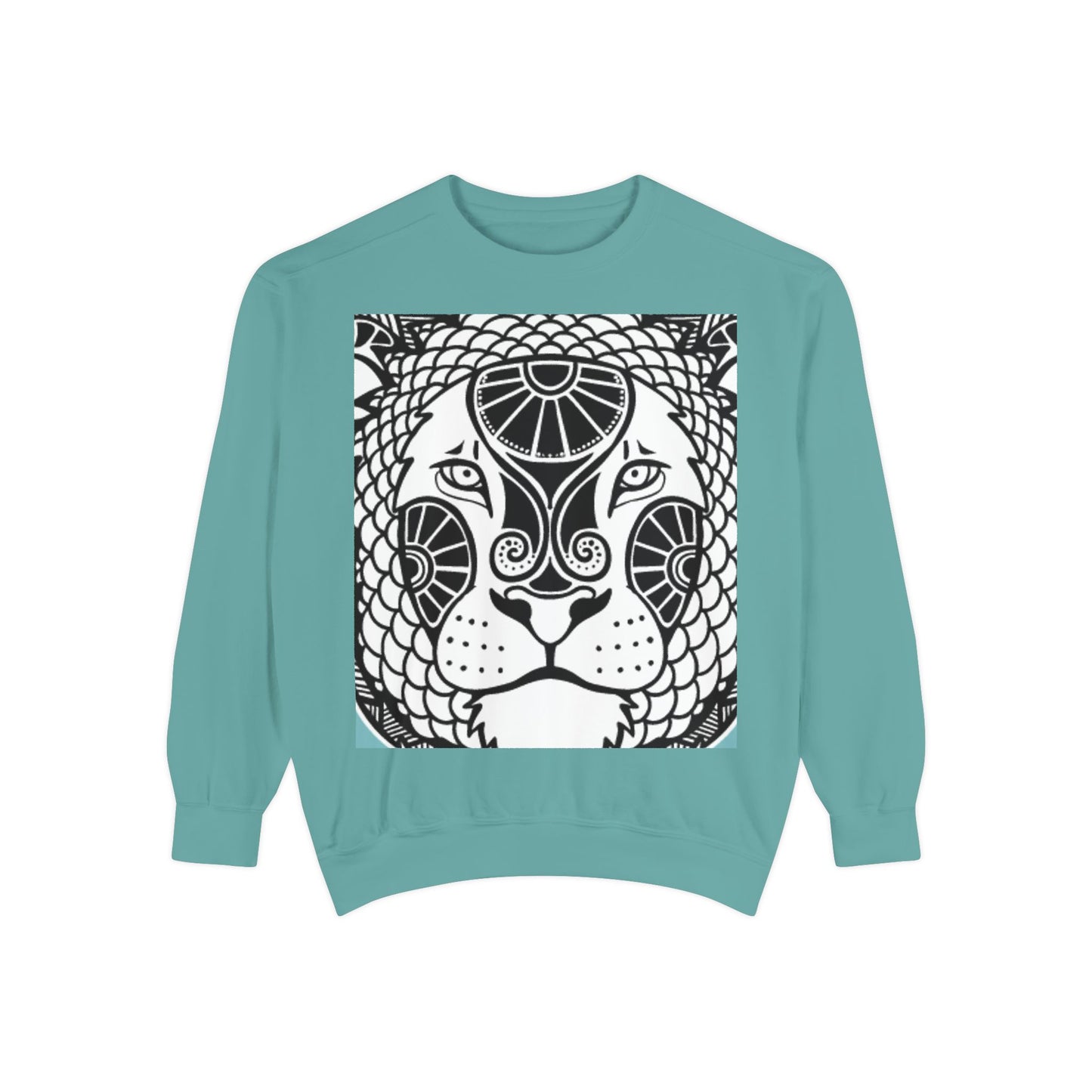 Bohemian Lion Unisex Garment-Dyed Sweatshirt - Cozy & Stylish Animal Graphic Tee for Nature Lovers