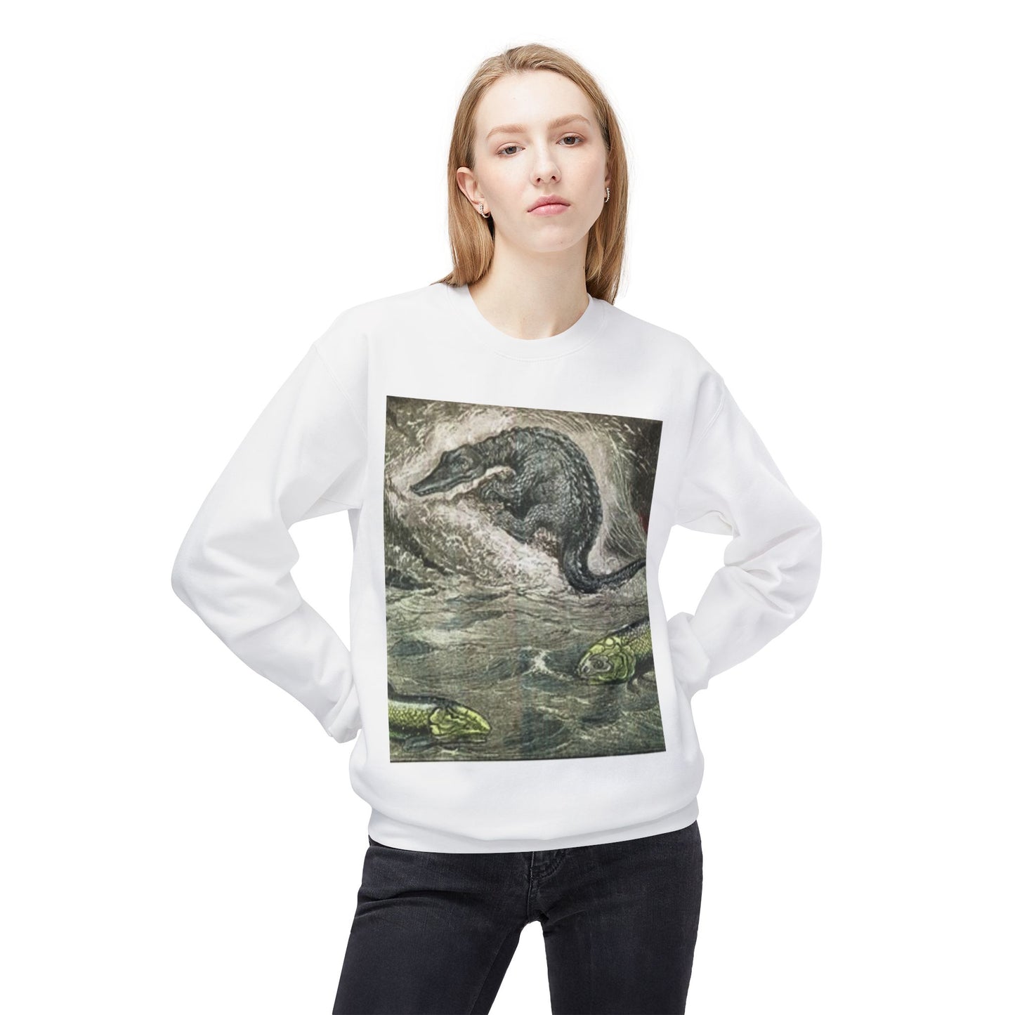 Vintage Dinosaur Art Fleece Crewneck Sweatshirt