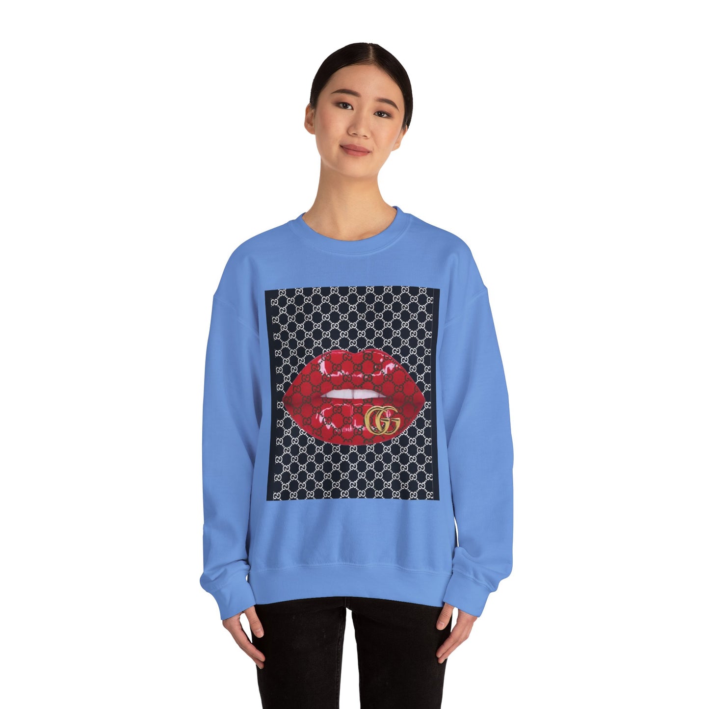Trendy Unisex Graphic Crewneck Sweatshirt with Lip Design